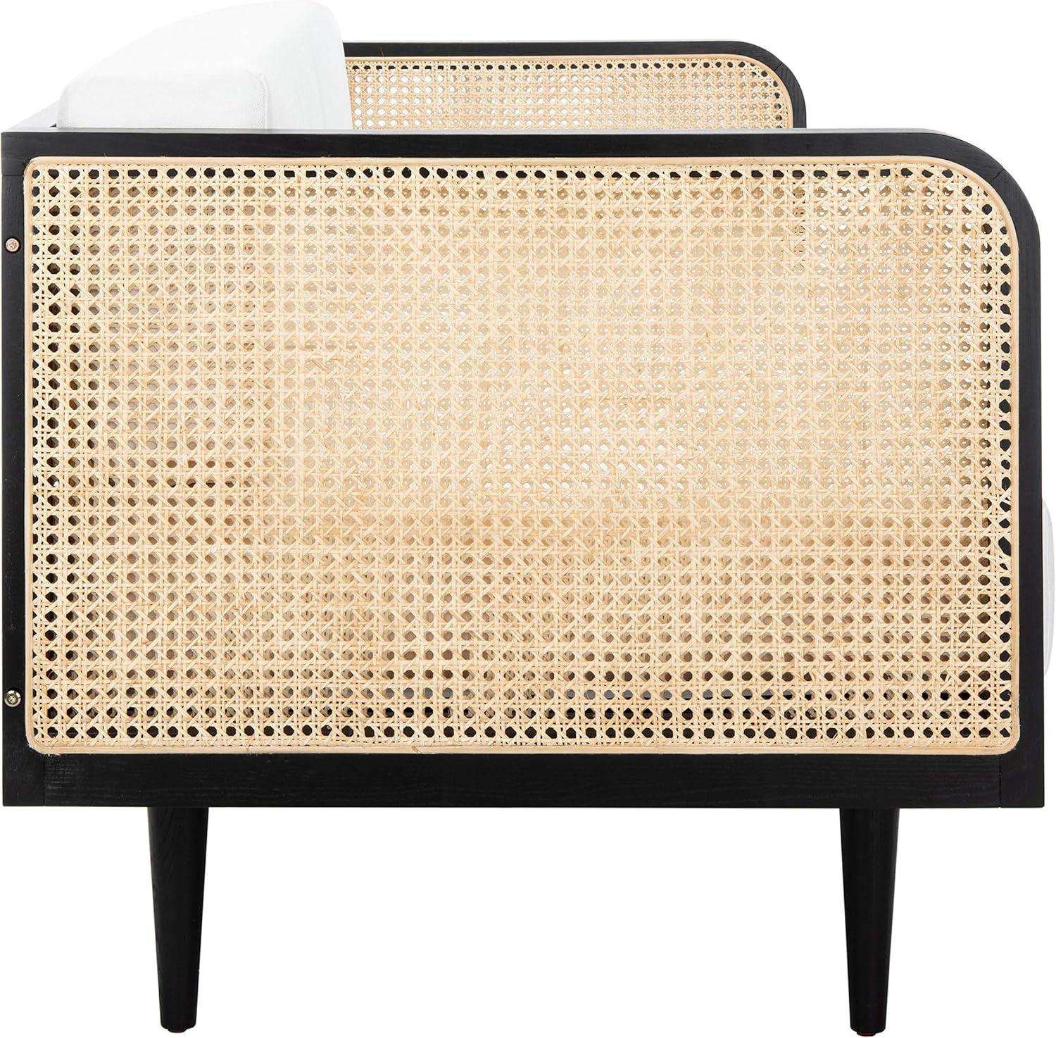 image:imageSAFAVIEH Couture Collection Petroski French Cane Sofa Black Wood Frame with Natural Rattan Sides Modern Design DUP1007ABlackNatural