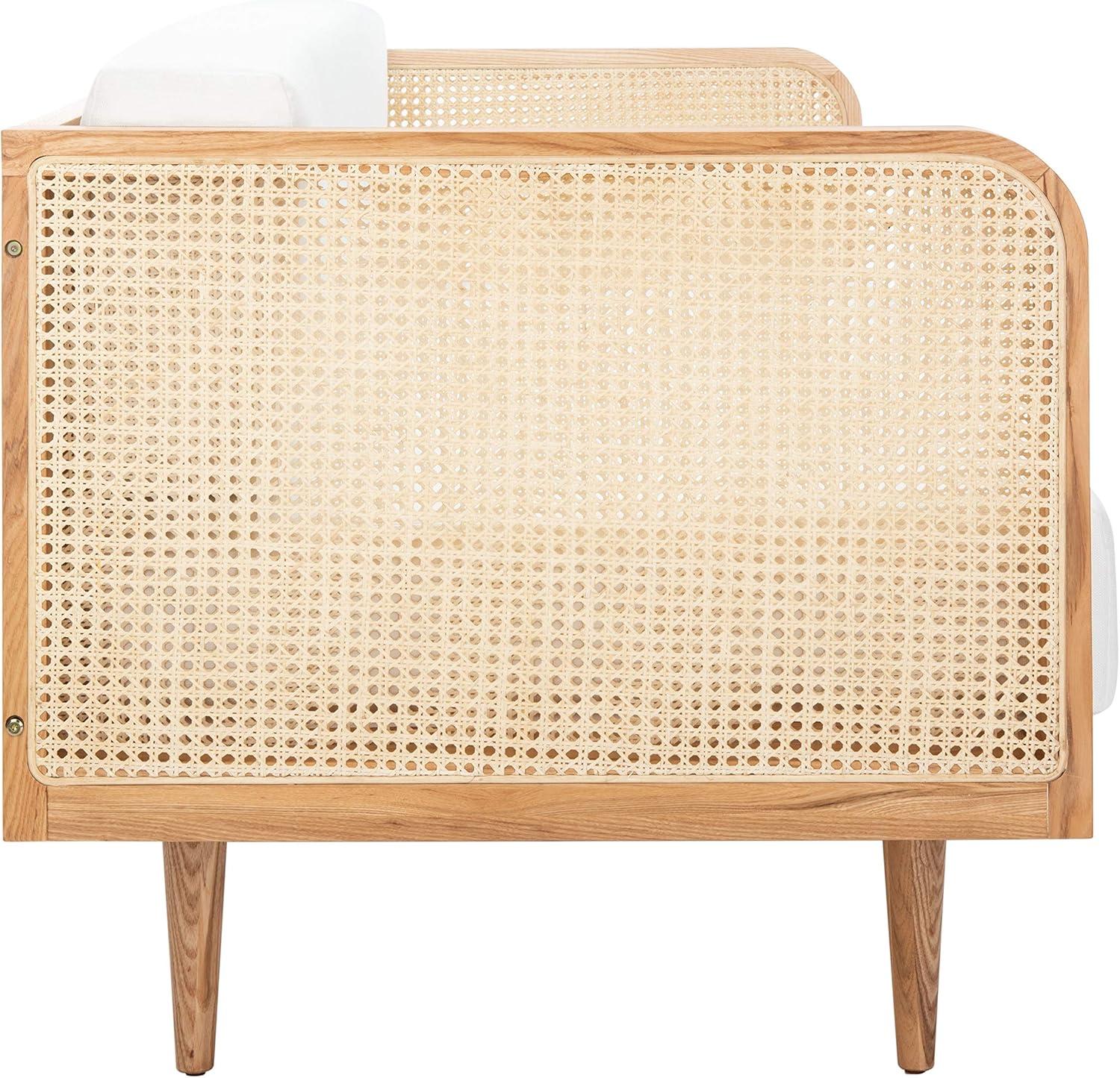 image:imageSAFAVIEH Couture Collection Petroski French Cane Sofa Black Wood Frame with Natural Rattan Sides Modern Design DUP1007ANatural