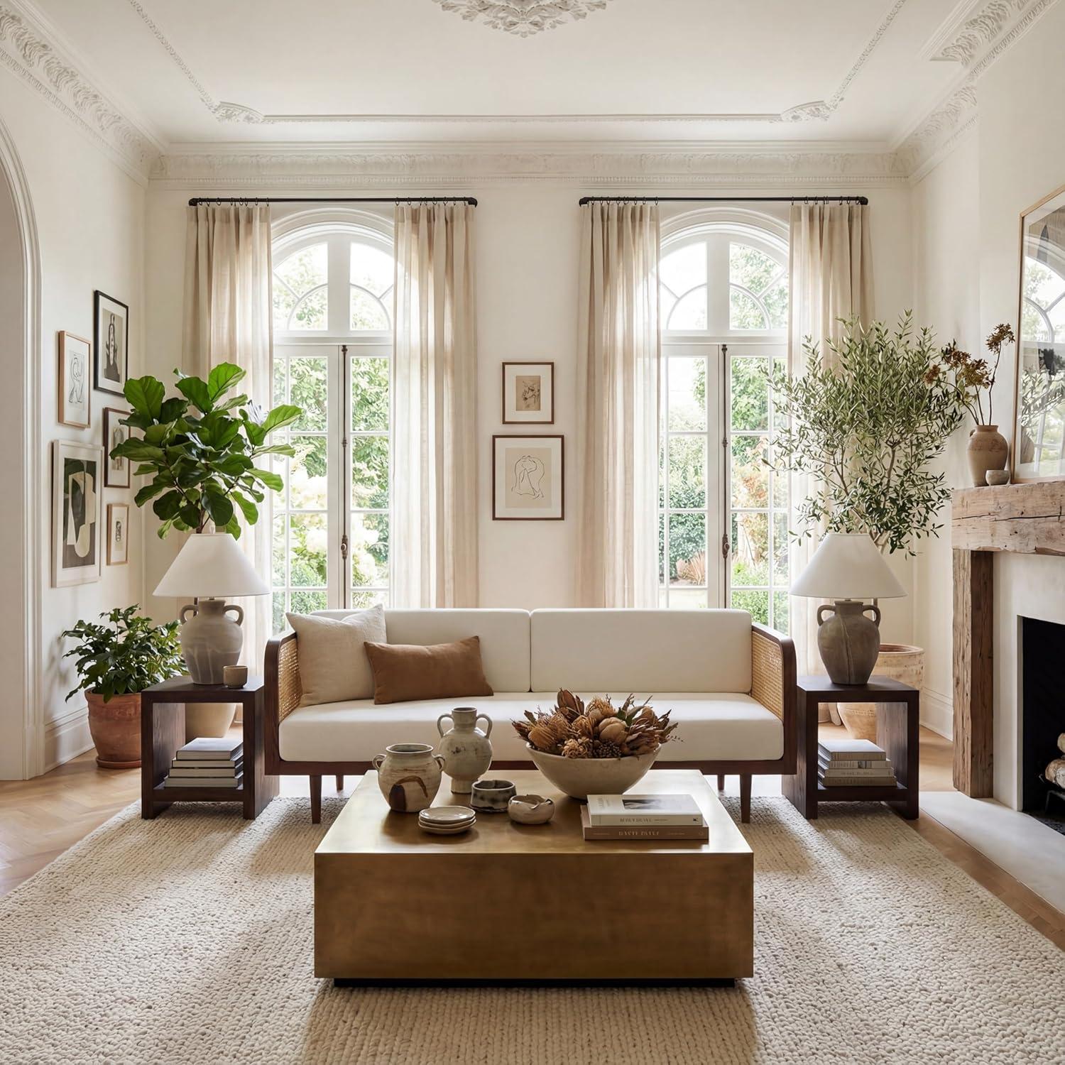 image:imageSAFAVIEH Couture Collection Petroski French Cane Sofa Black Wood Frame with Natural Rattan Sides Modern Design DUP1007AWalnutNatural