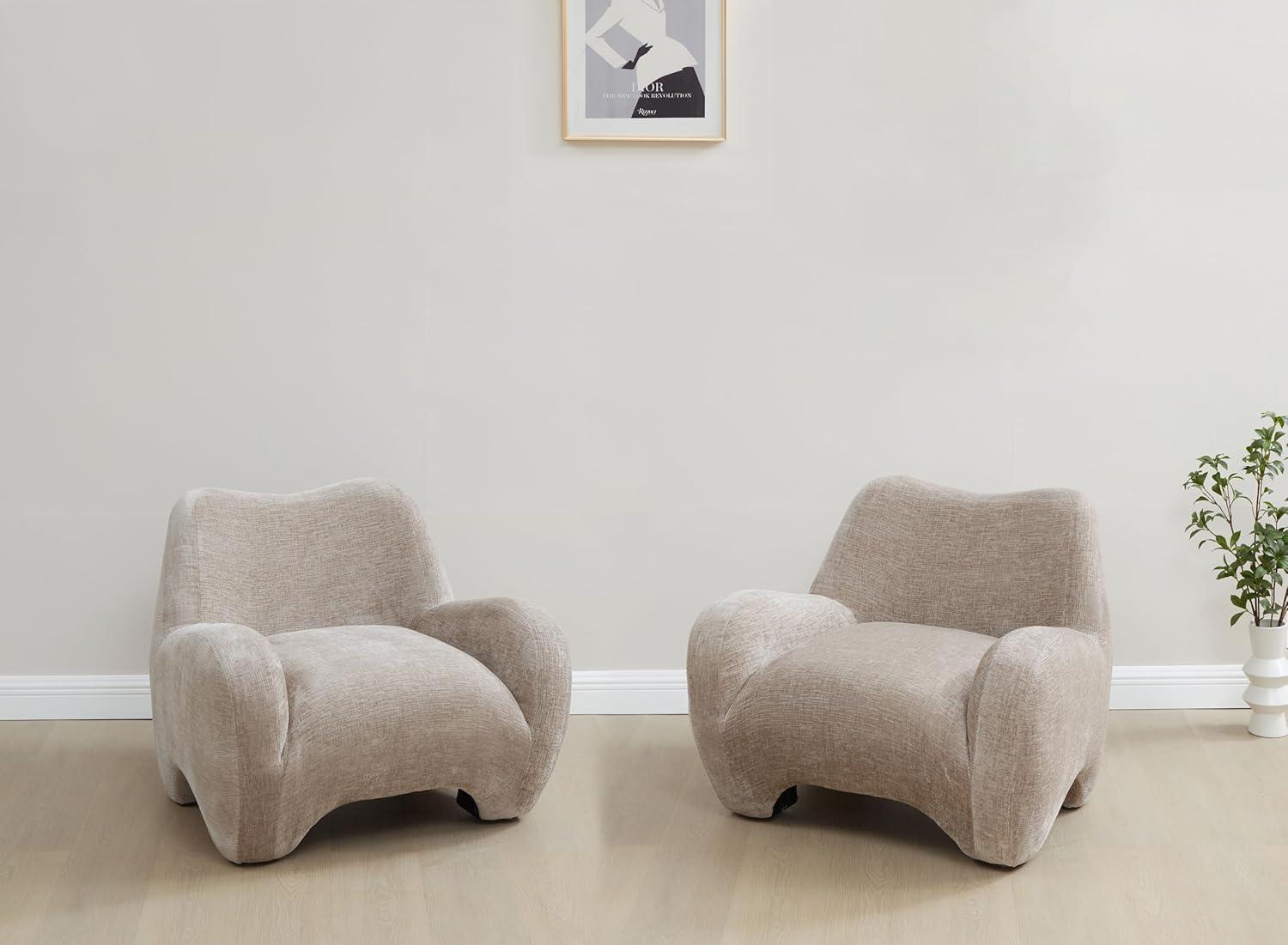 image:imageSAFAVIEH Couture Collection Randal Light Brown Chenille Accent Chair Modern Sculptural Lounge Seating Fully Assembled SFV4878ALight Brown Performancechenille