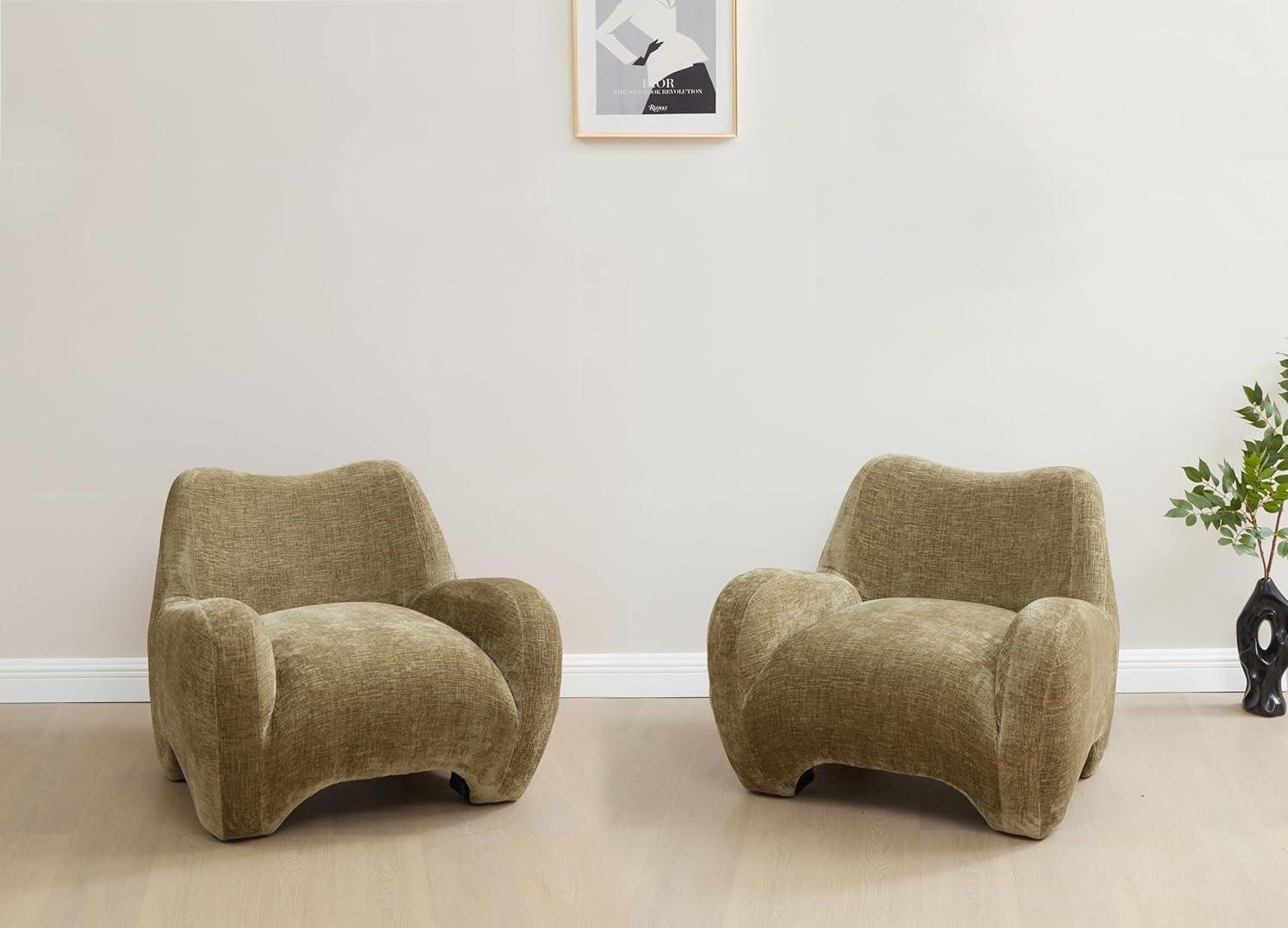 image:imageSAFAVIEH Couture Collection Randal Light Brown Chenille Accent Chair Modern Sculptural Lounge Seating Fully Assembled SFV4878AOlive Green