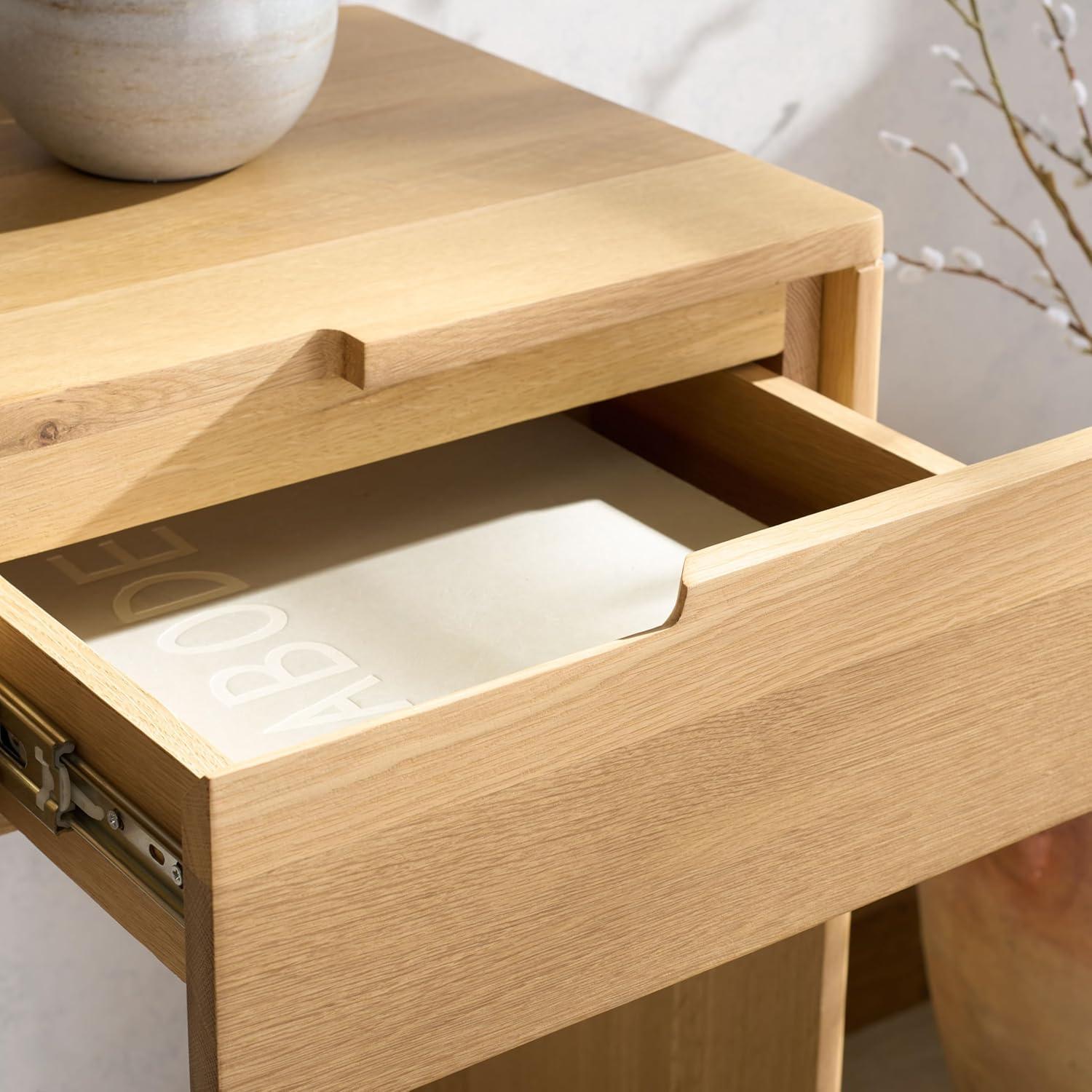 image:imageSAFAVIEH Couture Collection Riverside Natural Oak Wood 3Drawer Console Table Fully Assembled Modern Storage Accent SFV9762ANatural Oak