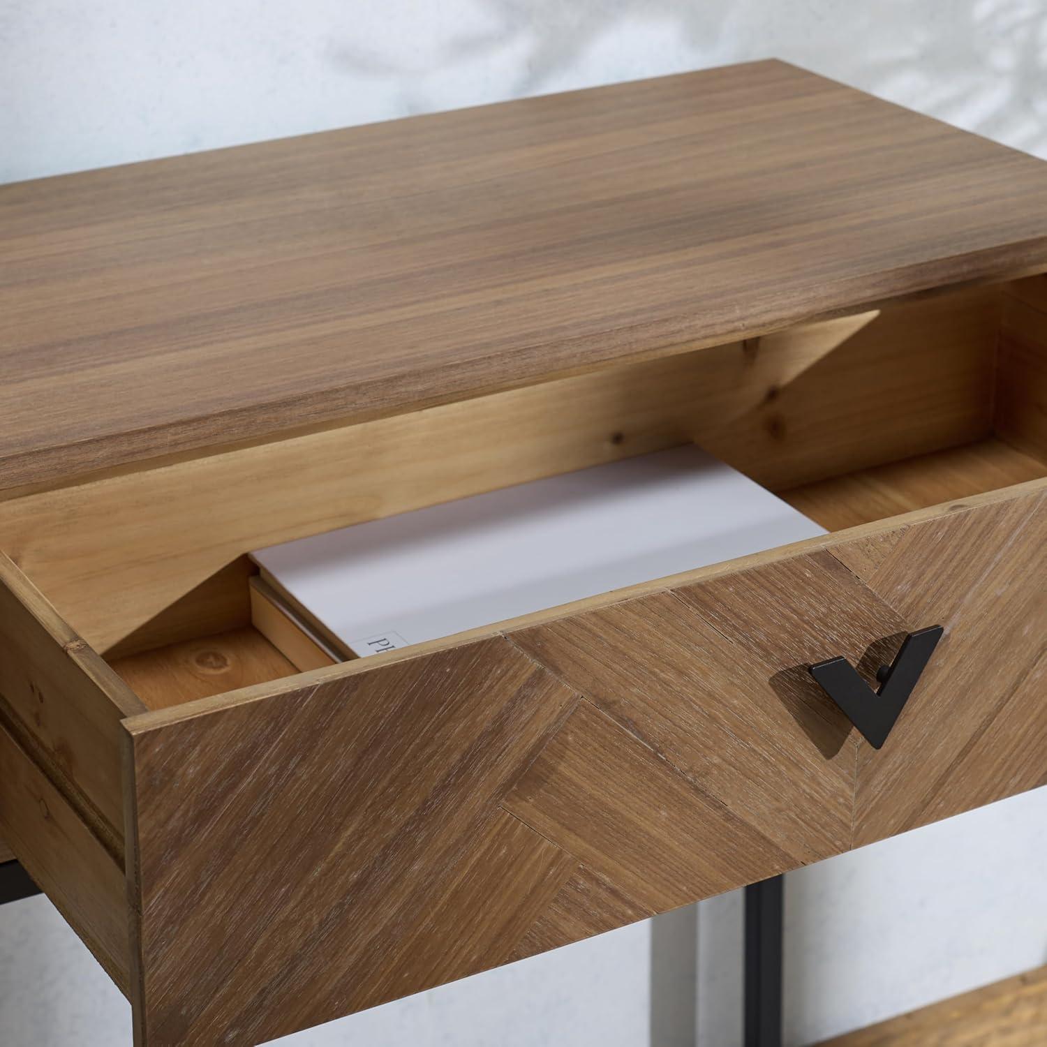 image:imageSAFAVIEH Couture Collection Sherriandra Walnut amp Black Metal Console Table with 2 Drawers Modern Accent SFV3010BWalnutBlack