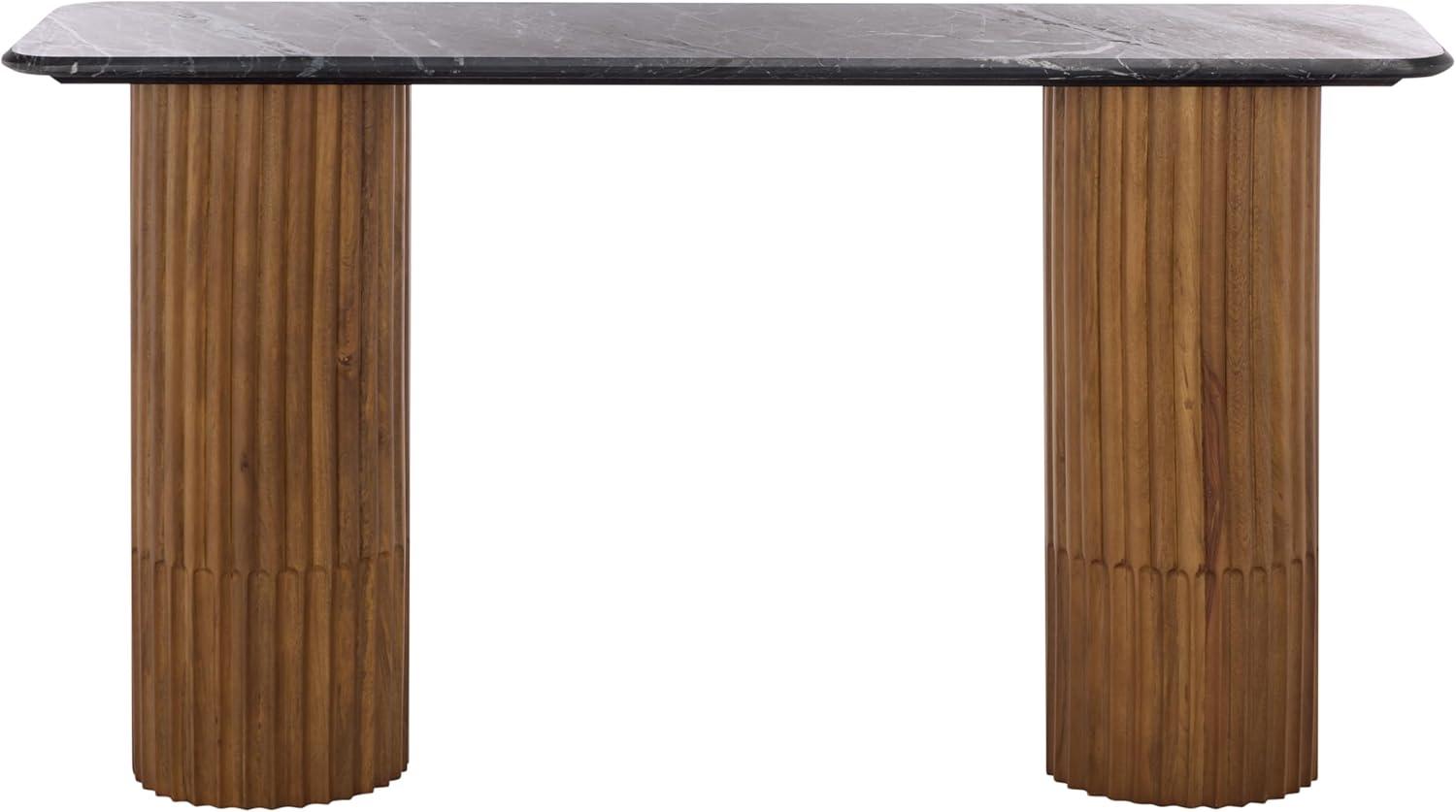 image:imageSAFAVIEH Couture Collection Treyshawn Walnut Solid Wood Console Table Rectangular Fluted Base Accent SFV6411AWalnutBlack