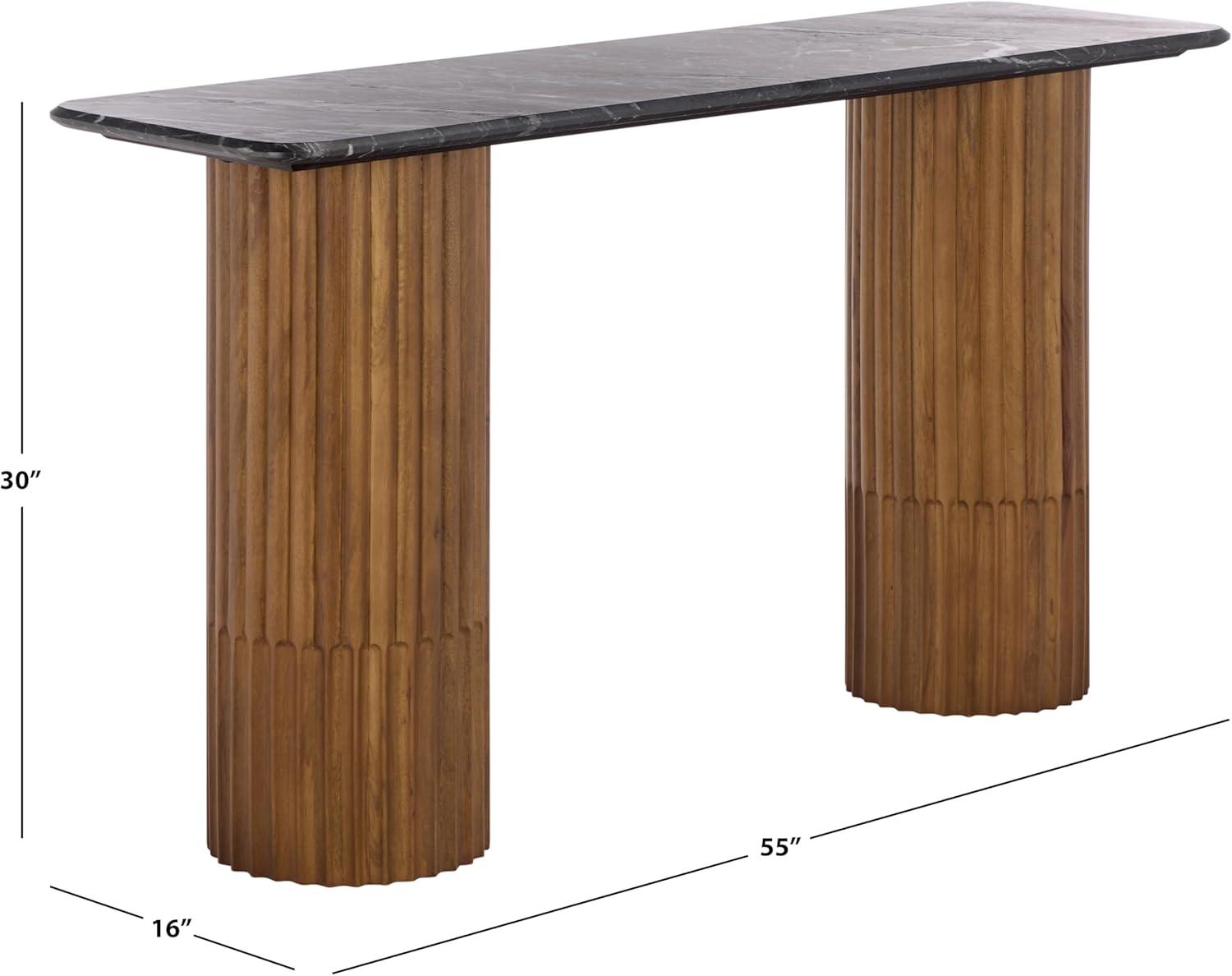 image:imageSAFAVIEH Couture Collection Treyshawn Walnut Solid Wood Console Table Rectangular Fluted Base Accent SFV6411AWalnutBlack