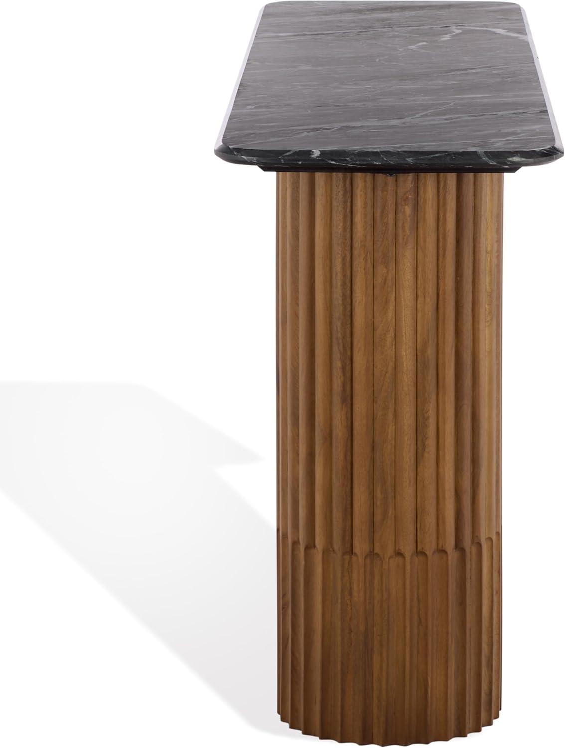 image:imageSAFAVIEH Couture Collection Treyshawn Walnut Solid Wood Console Table Rectangular Fluted Base Accent SFV6411AWalnutBlack