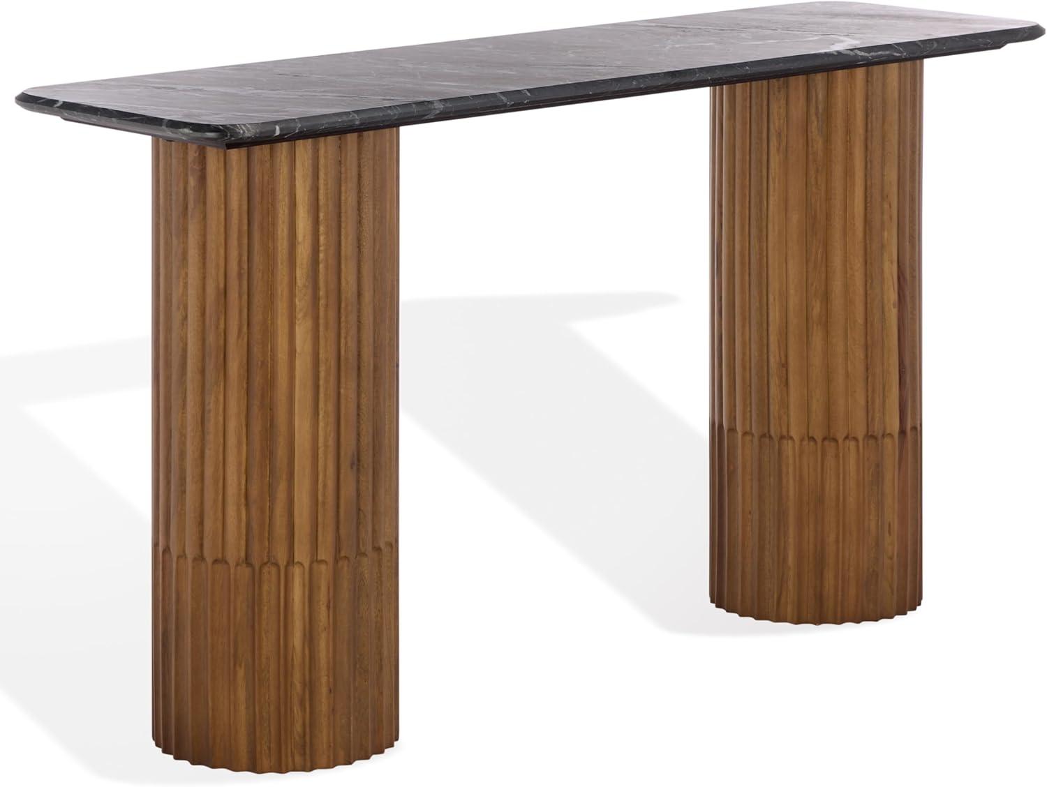 image:imageSAFAVIEH Couture Collection Treyshawn Walnut Solid Wood Console Table Rectangular Fluted Base Accent SFV6411AWalnutBlack
