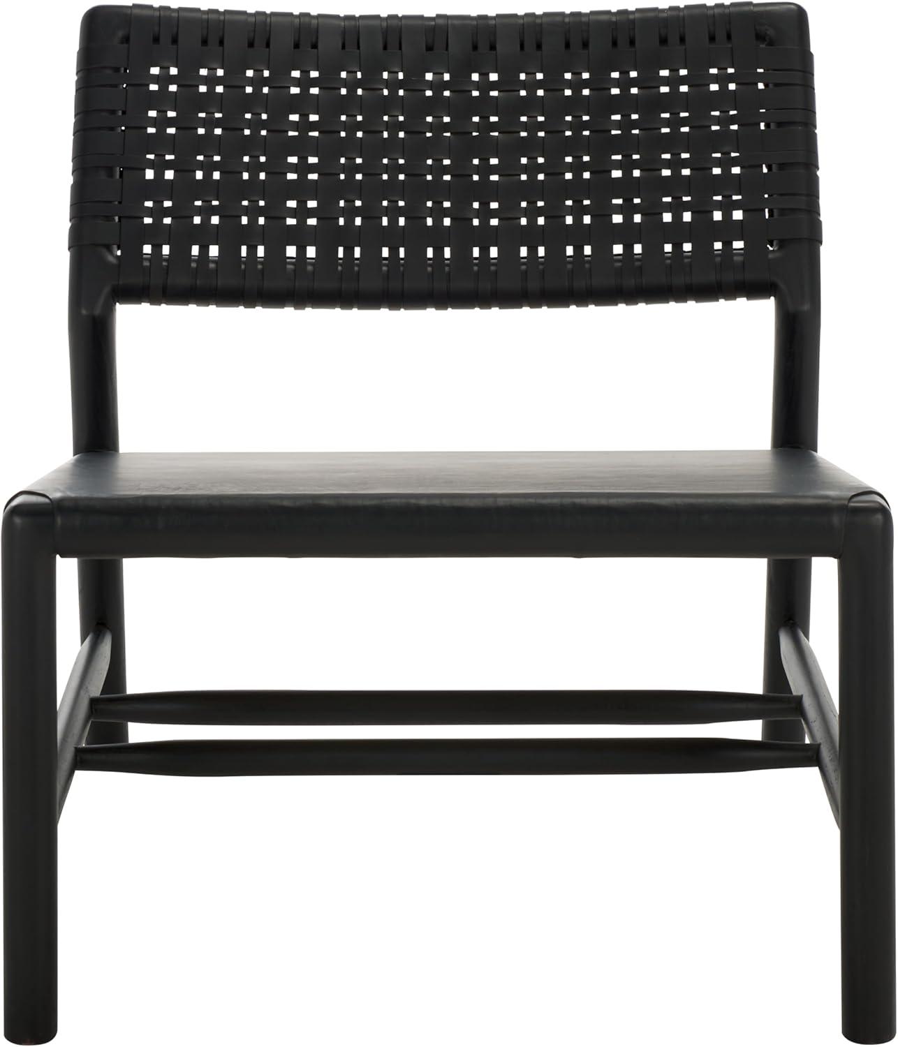 image:imageSAFAVIEH Couture Collection Valdina Black Woven Leather Accent Chair Low Profile Design Solid Wood Frame Fully Assembled SFV1904ABlackBlack