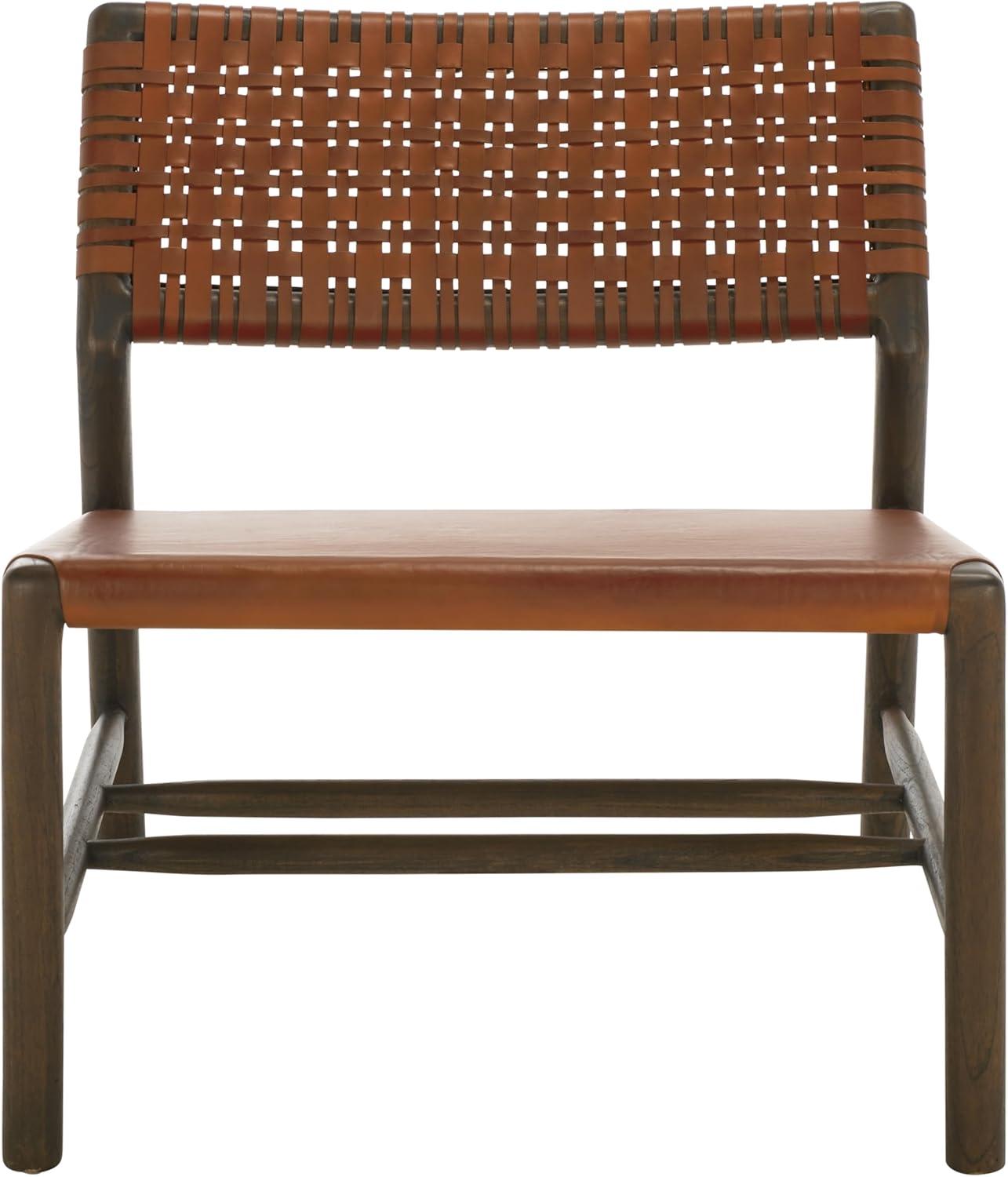 image:imageSAFAVIEH Couture Collection Valdina Black Woven Leather Accent Chair Low Profile Design Solid Wood Frame Fully Assembled SFV1904ABrownWalnut