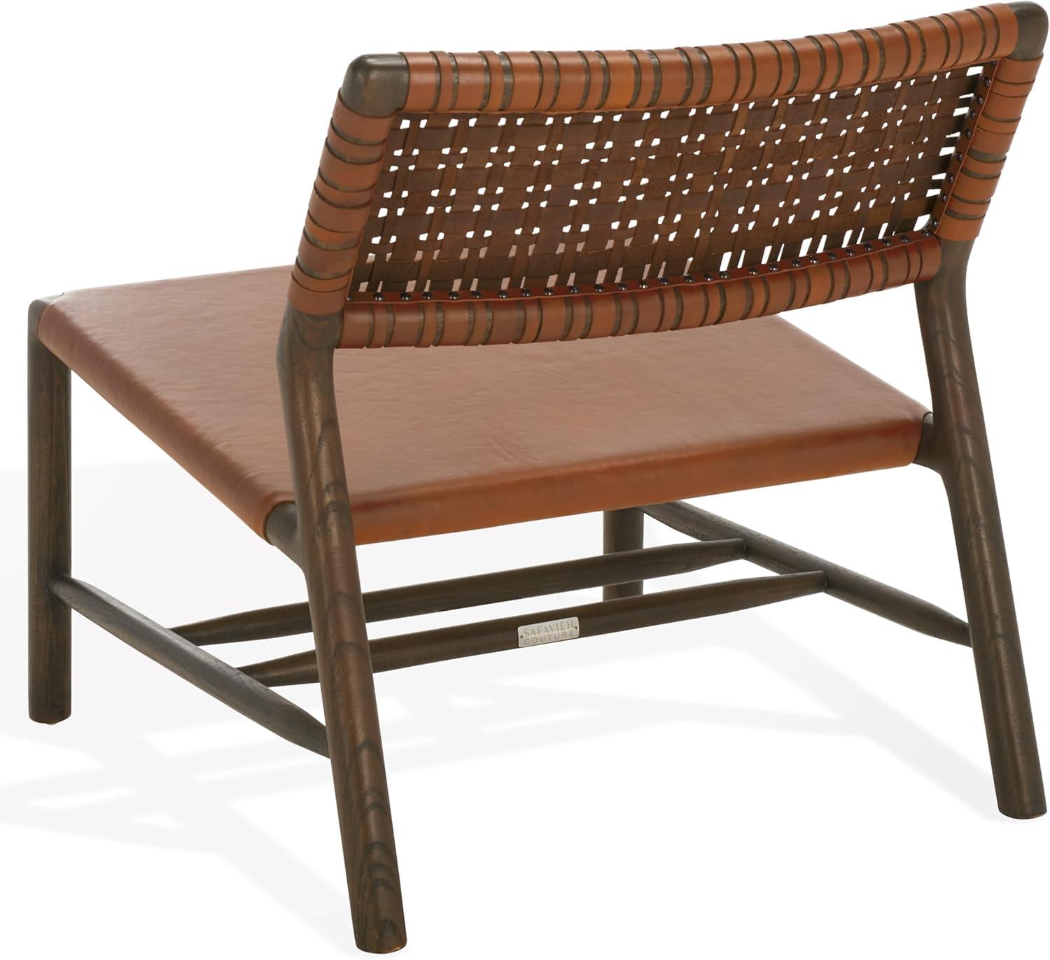 image:imageSAFAVIEH Couture Collection Valdina Black Woven Leather Accent Chair Low Profile Design Solid Wood Frame Fully Assembled SFV1904ABrownWalnut