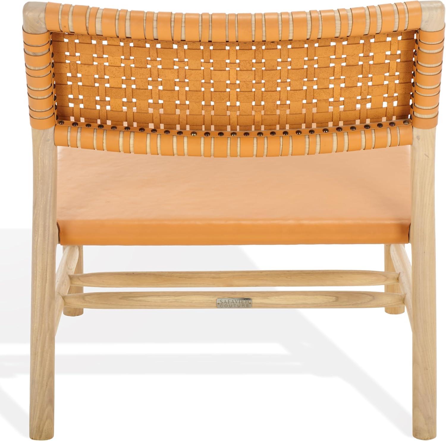image:imageSAFAVIEH Couture Collection Valdina Black Woven Leather Accent Chair Low Profile Design Solid Wood Frame Fully Assembled SFV1904ATanNatural