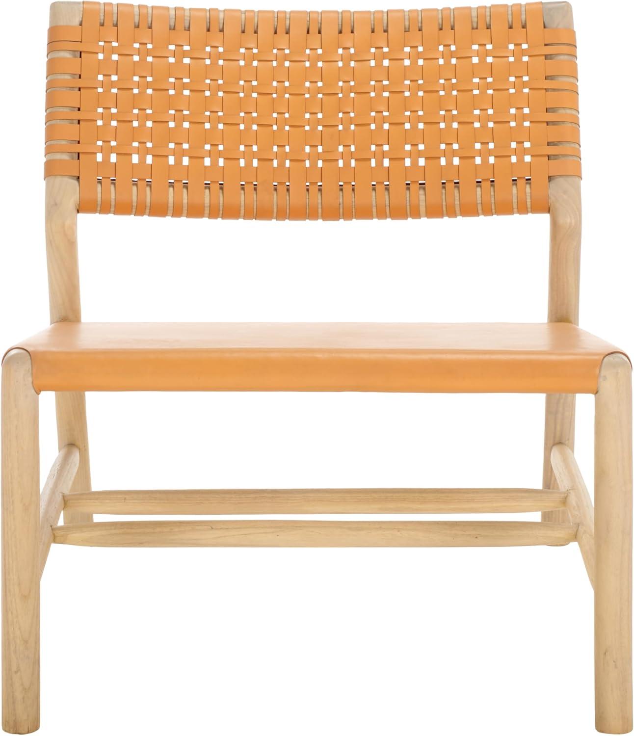 image:imageSAFAVIEH Couture Collection Valdina Black Woven Leather Accent Chair Low Profile Design Solid Wood Frame Fully Assembled SFV1904ATanNatural