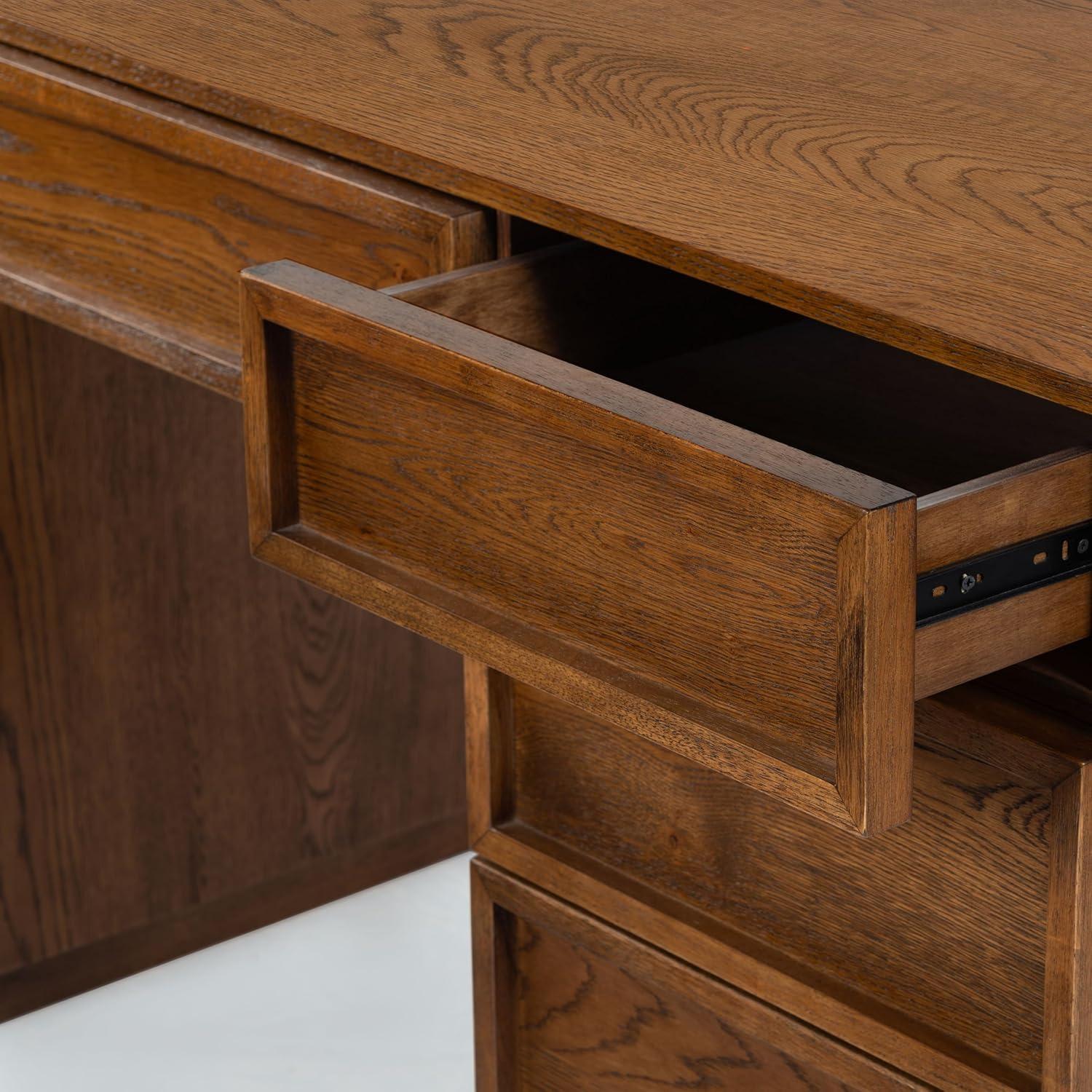 image:imageSAFAVIEH Couture Collection Zeus Black Wood 7Drawer Desk Modern Storage Writing Table SFV4220CMedium Oak