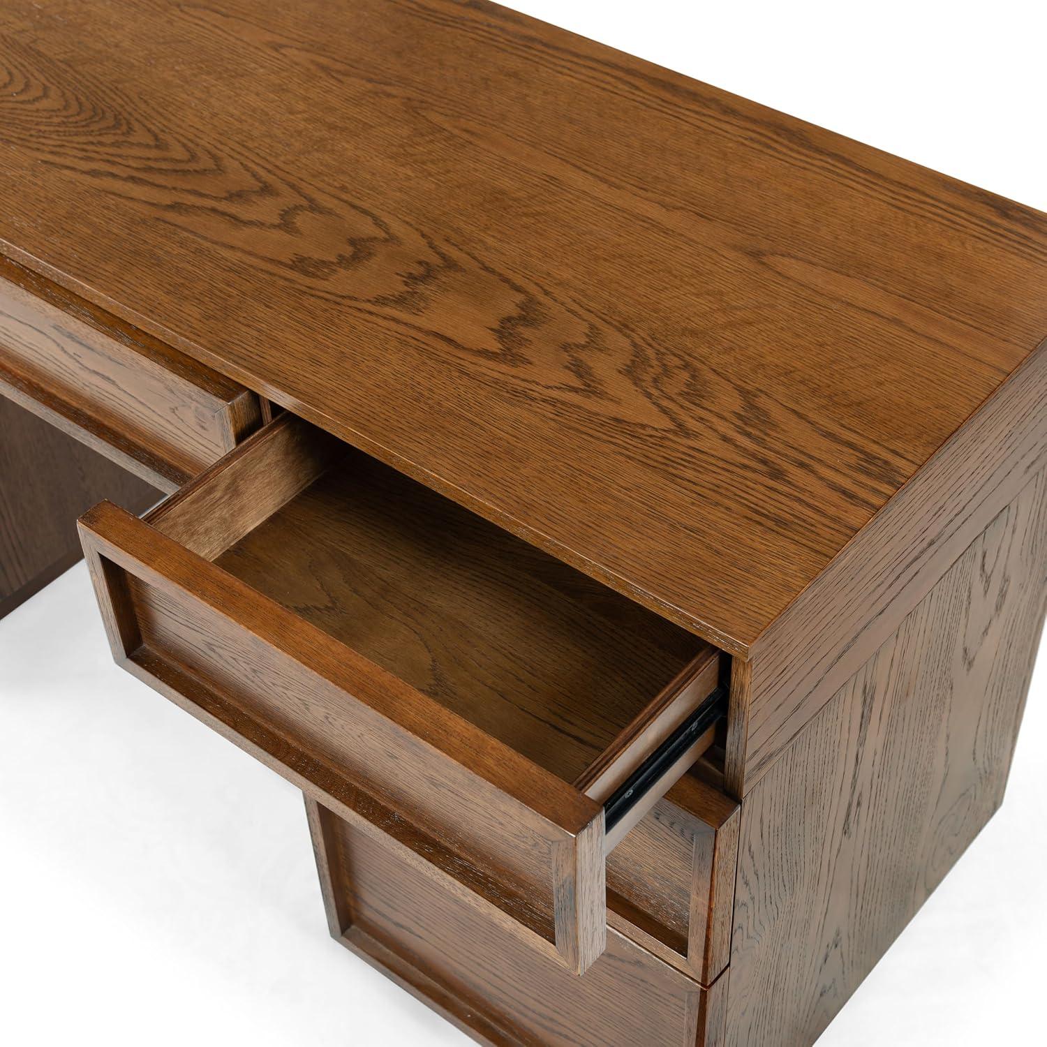 image:imageSAFAVIEH Couture Collection Zeus Black Wood 7Drawer Desk Modern Storage Writing Table SFV4220CMedium Oak