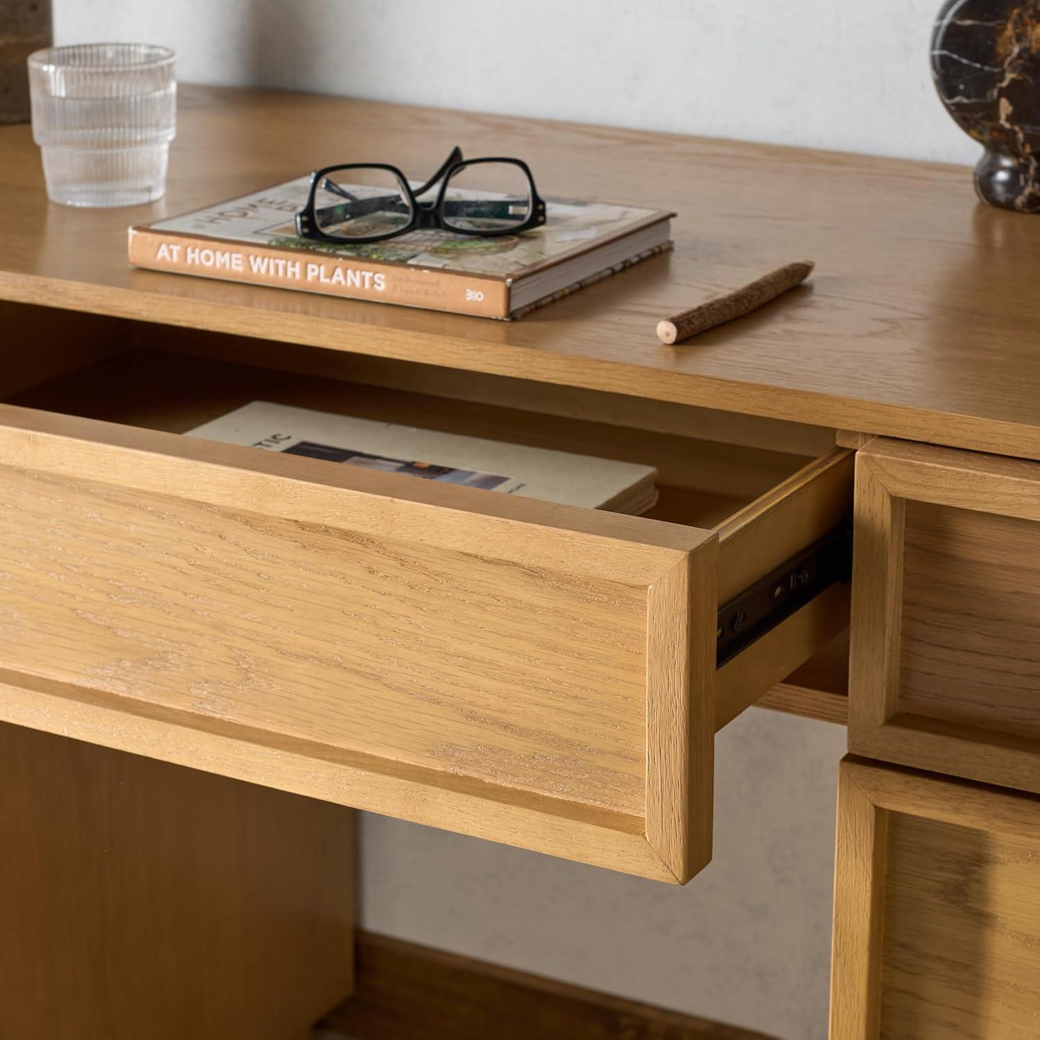 image:imageSAFAVIEH Couture Collection Zeus Black Wood 7Drawer Desk Modern Storage Writing Table SFV4220CNatural