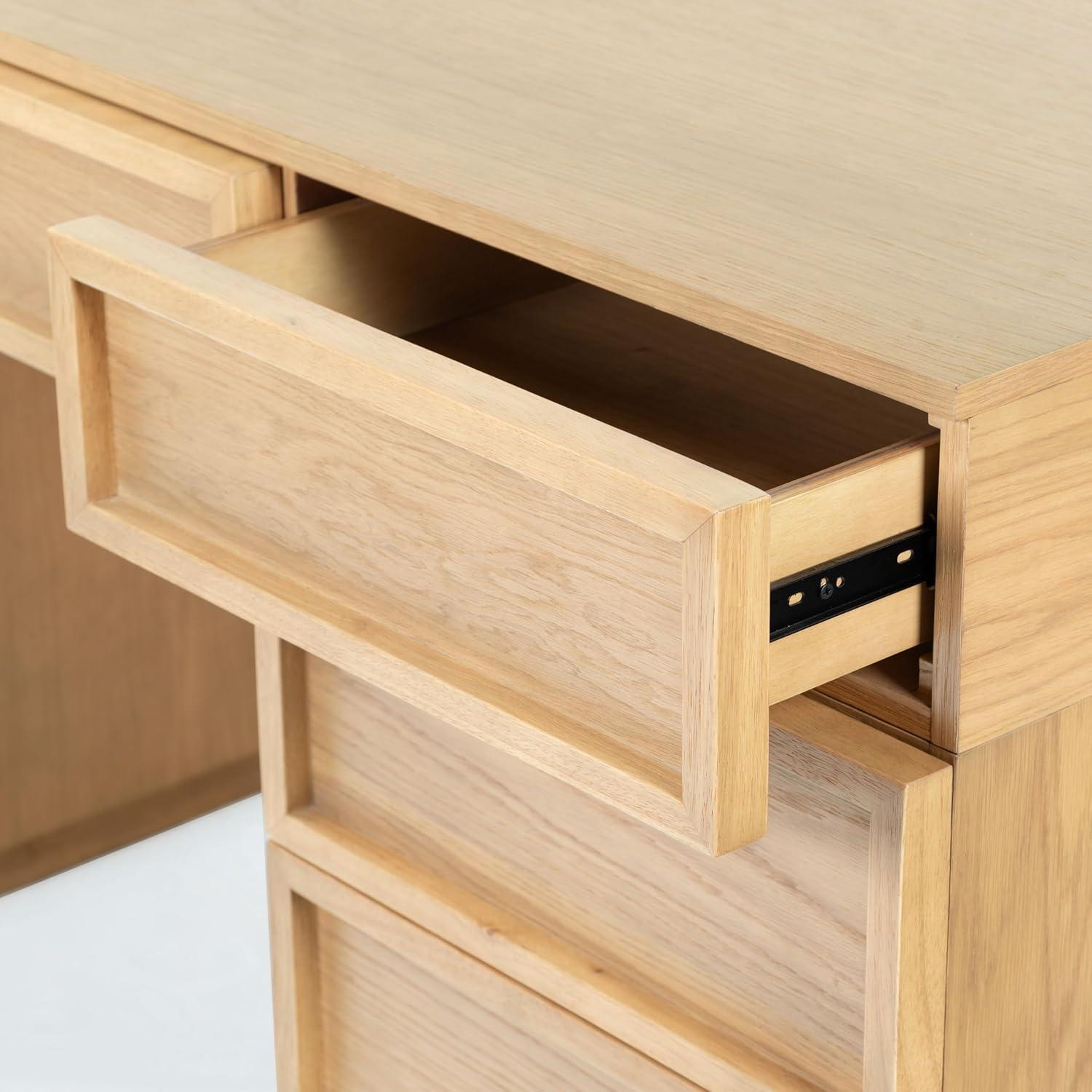 image:imageSAFAVIEH Couture Collection Zeus Black Wood 7Drawer Desk Modern Storage Writing Table SFV4220CNatural