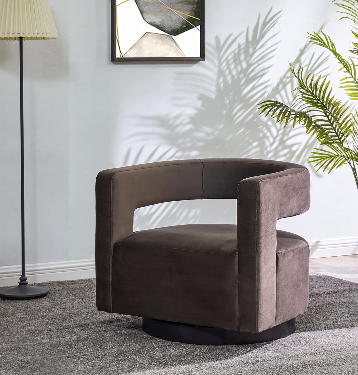 image:imageSAFAVIEH Couture Collection Edgar Ivory BoucleBlack Swivel Chair Fully AssembledDark Brown