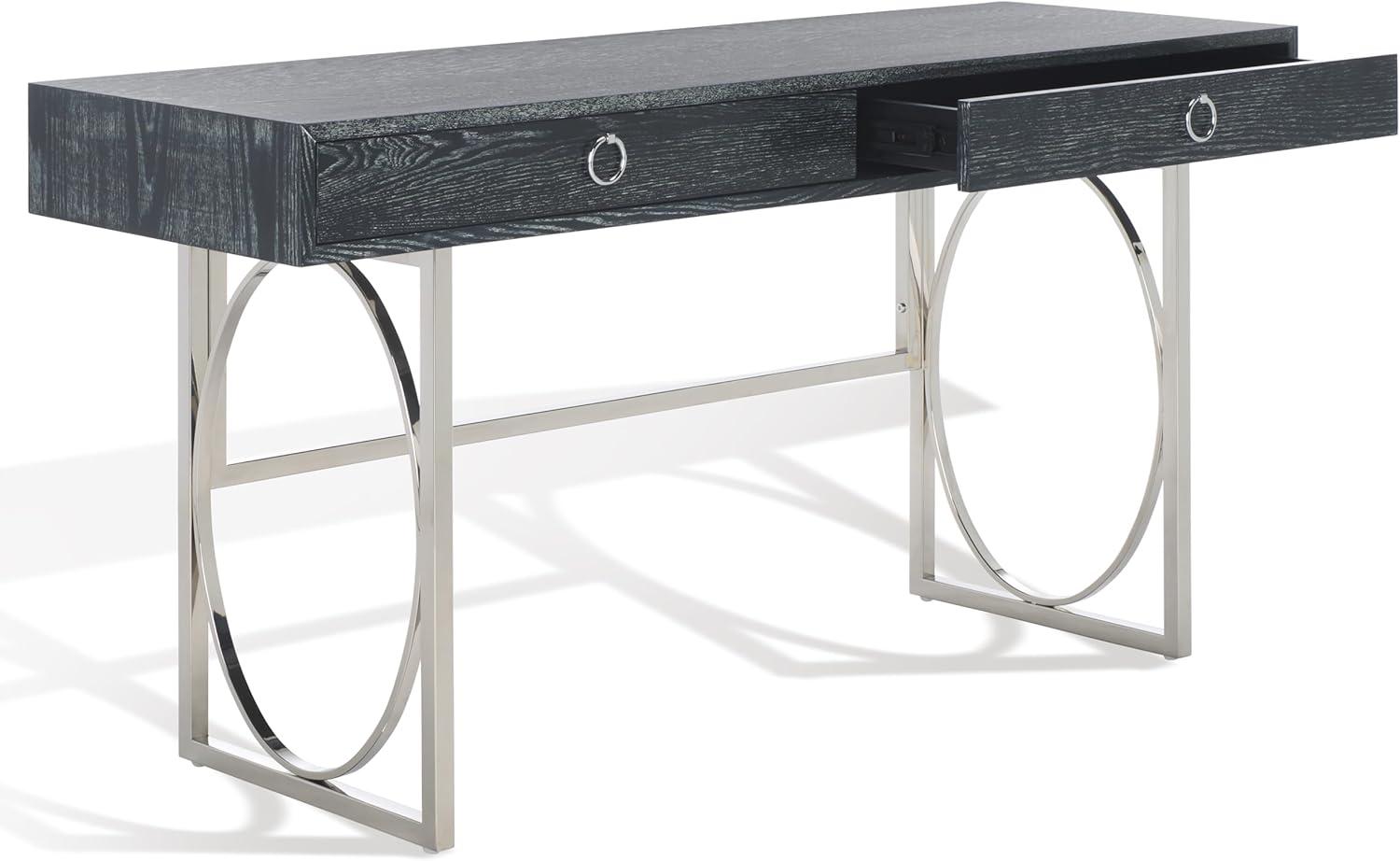 image:imageSAFAVIEH Couture Collection Estella Modern Black Cerused OakSilver 2Drawer Desk