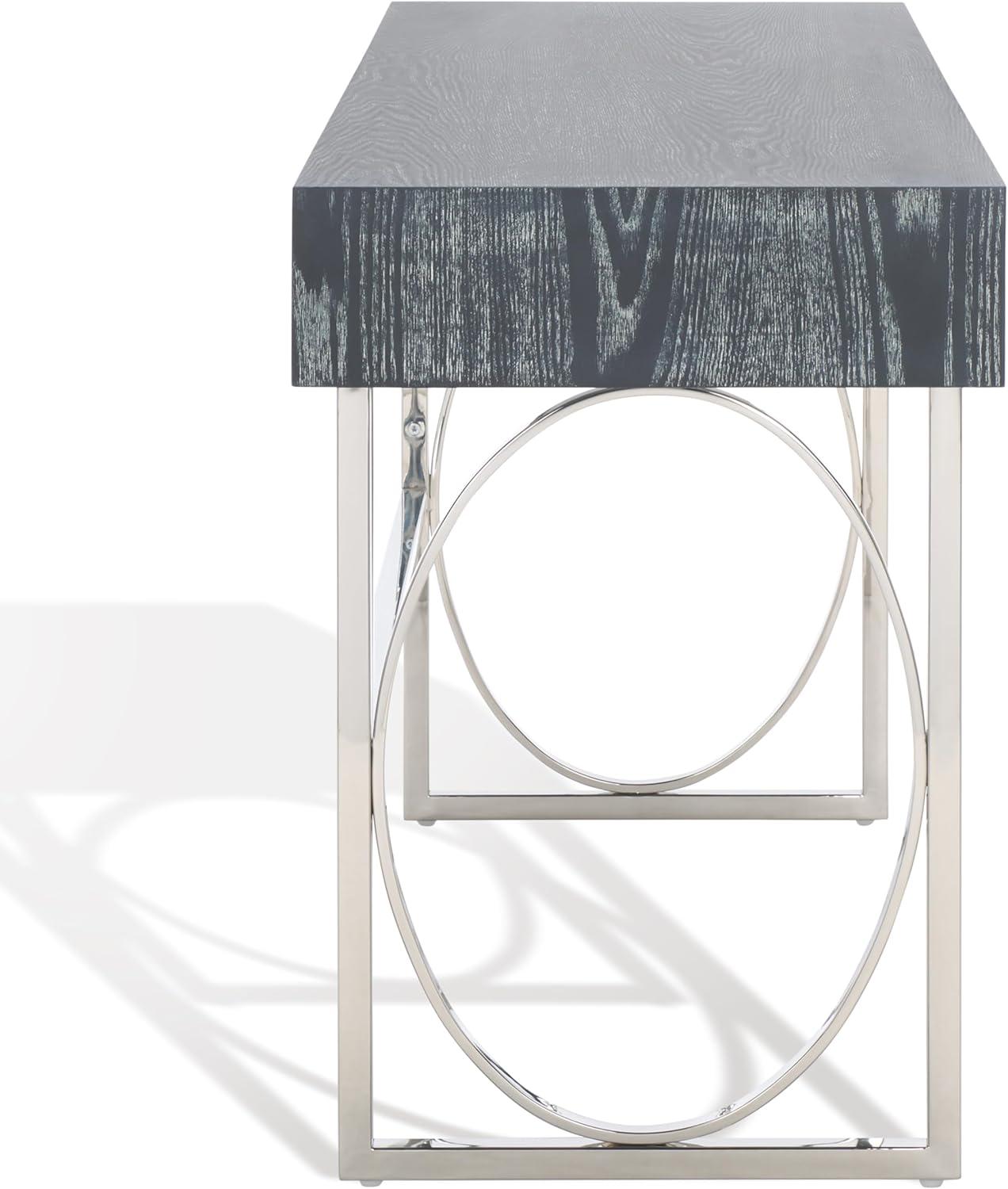 image:imageSAFAVIEH Couture Collection Estella Modern Black Cerused OakSilver 2Drawer Desk