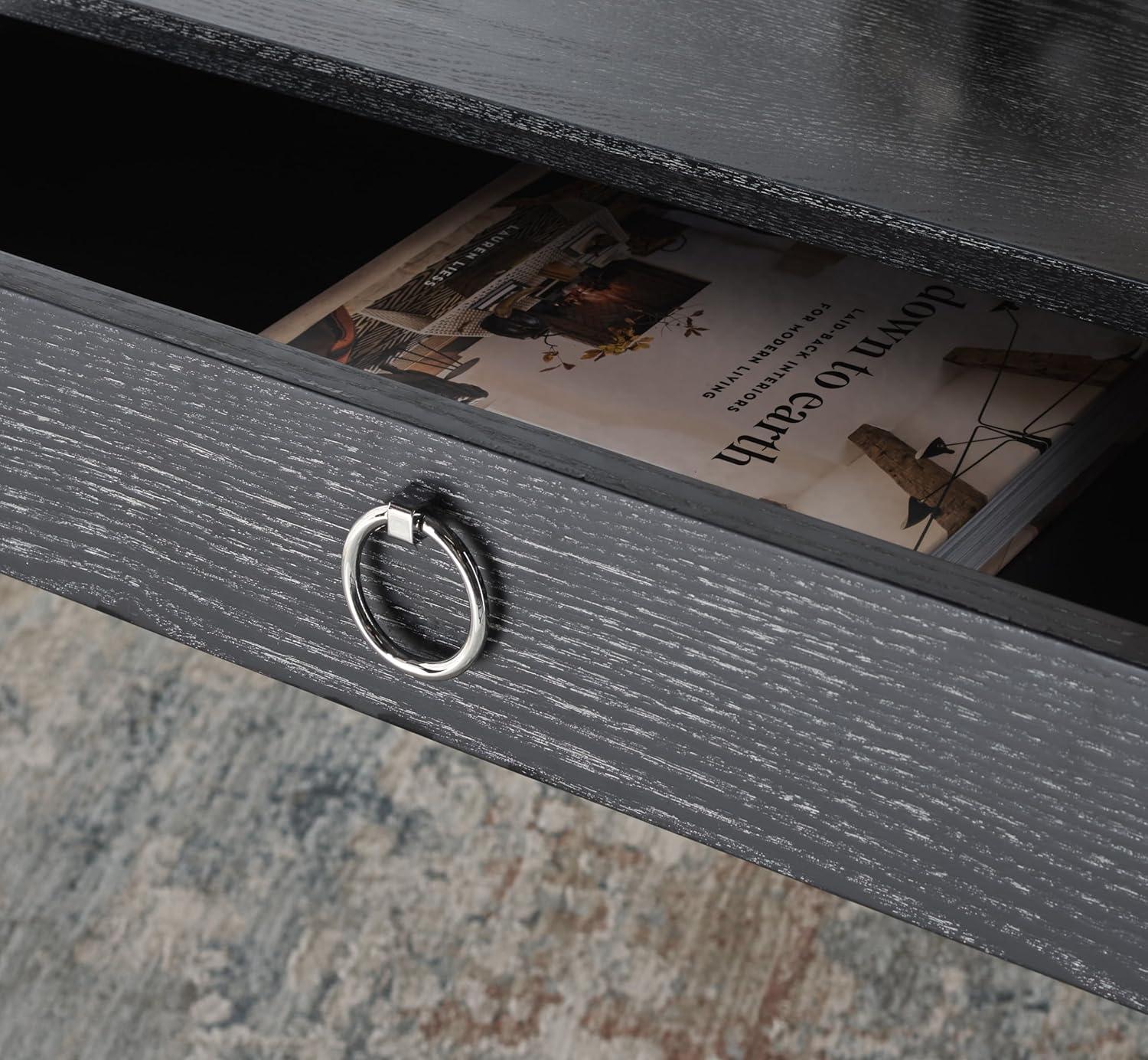 image:imageSAFAVIEH Couture Collection Estella Modern Black Cerused OakSilver 2Drawer Desk