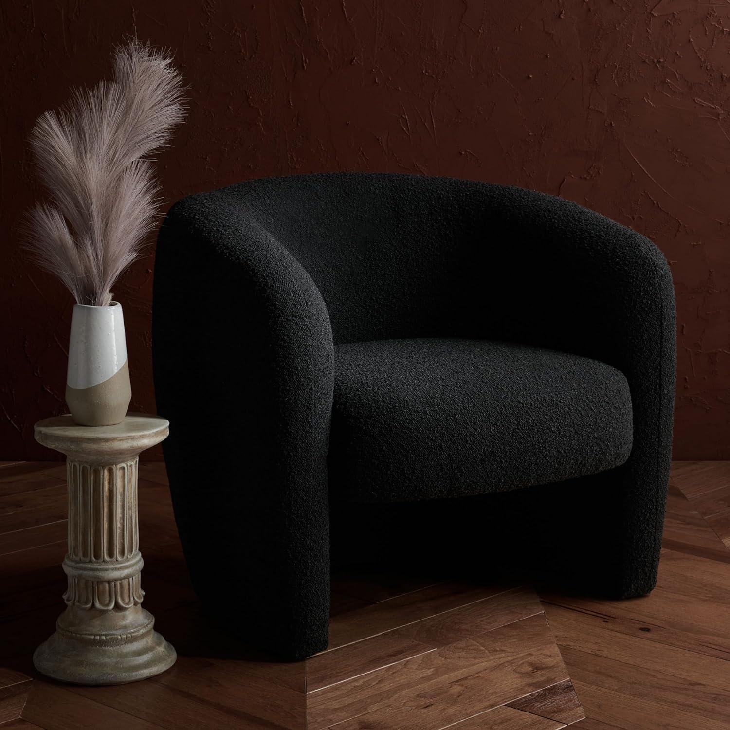 image:imageSAFAVIEH Couture Collection Everly Black Boucle Barrel Back Accent Chair Fully AssembledBlack