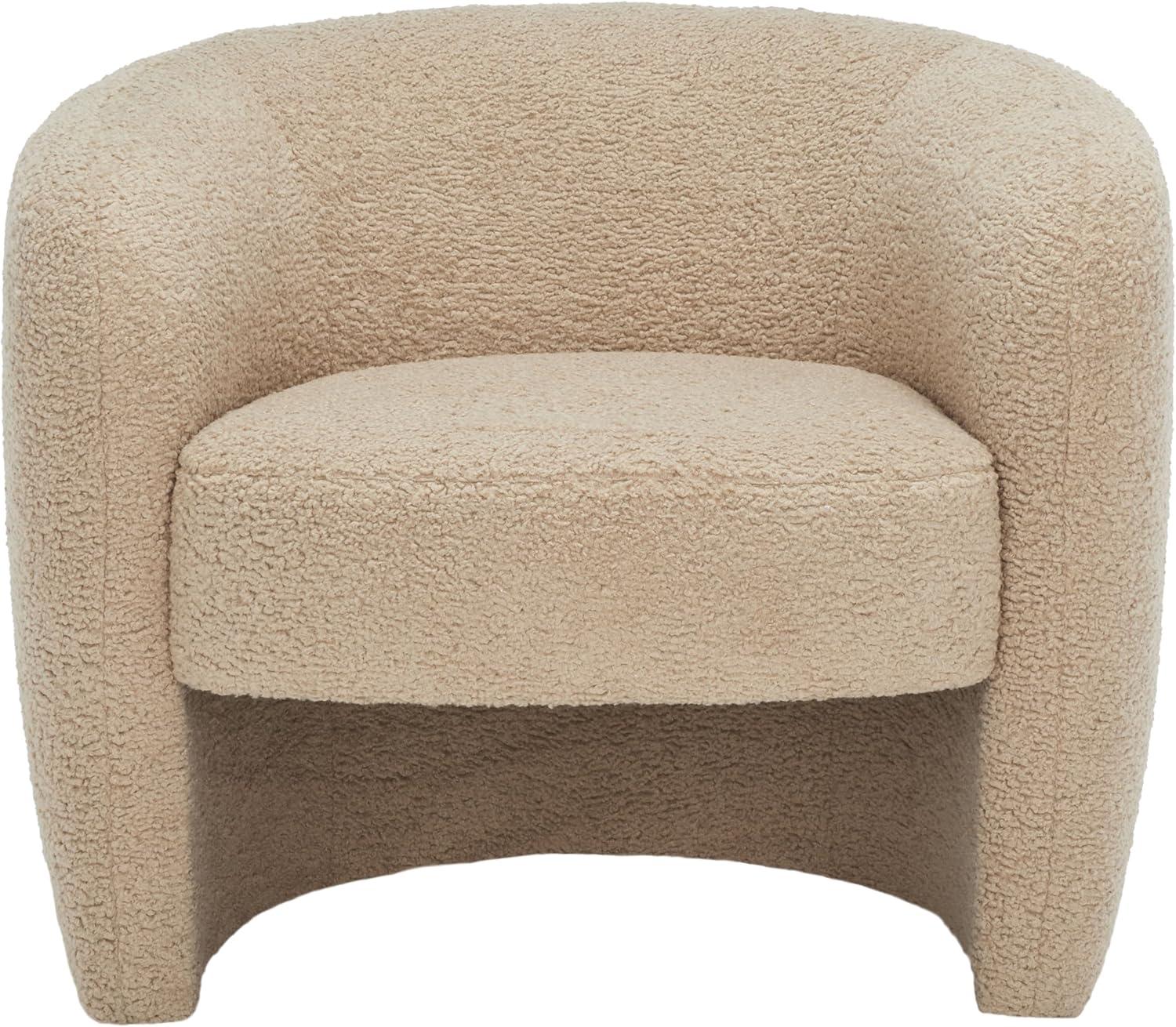 image:imageSAFAVIEH Couture Collection Everly Black Boucle Barrel Back Accent Chair Fully AssembledLight Brown