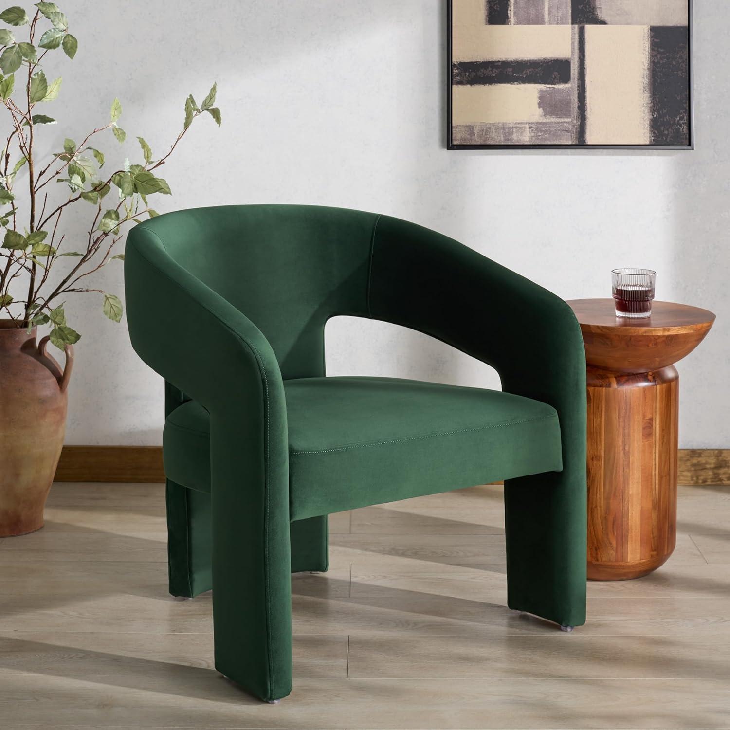 image:imageSAFAVIEH Couture Collection Roseanna Modern Forest Green Velvet Accent Chair Fully AssembledForest Green