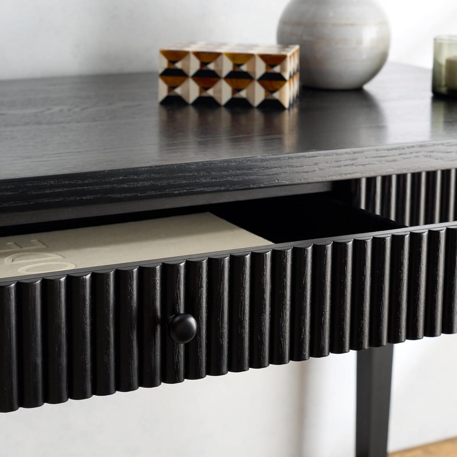 image:imageSAFAVIEH Couture Collection Shelbie Black 1Drawer Reeded Computer Table Office Writing DeskBlackBlack