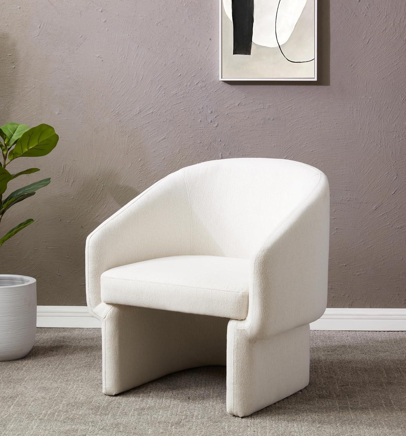 image:imageSAFAVIEH Couture Collection Susie Navy Velvet Barrel Back Accent Chair Fully AssembledIvory