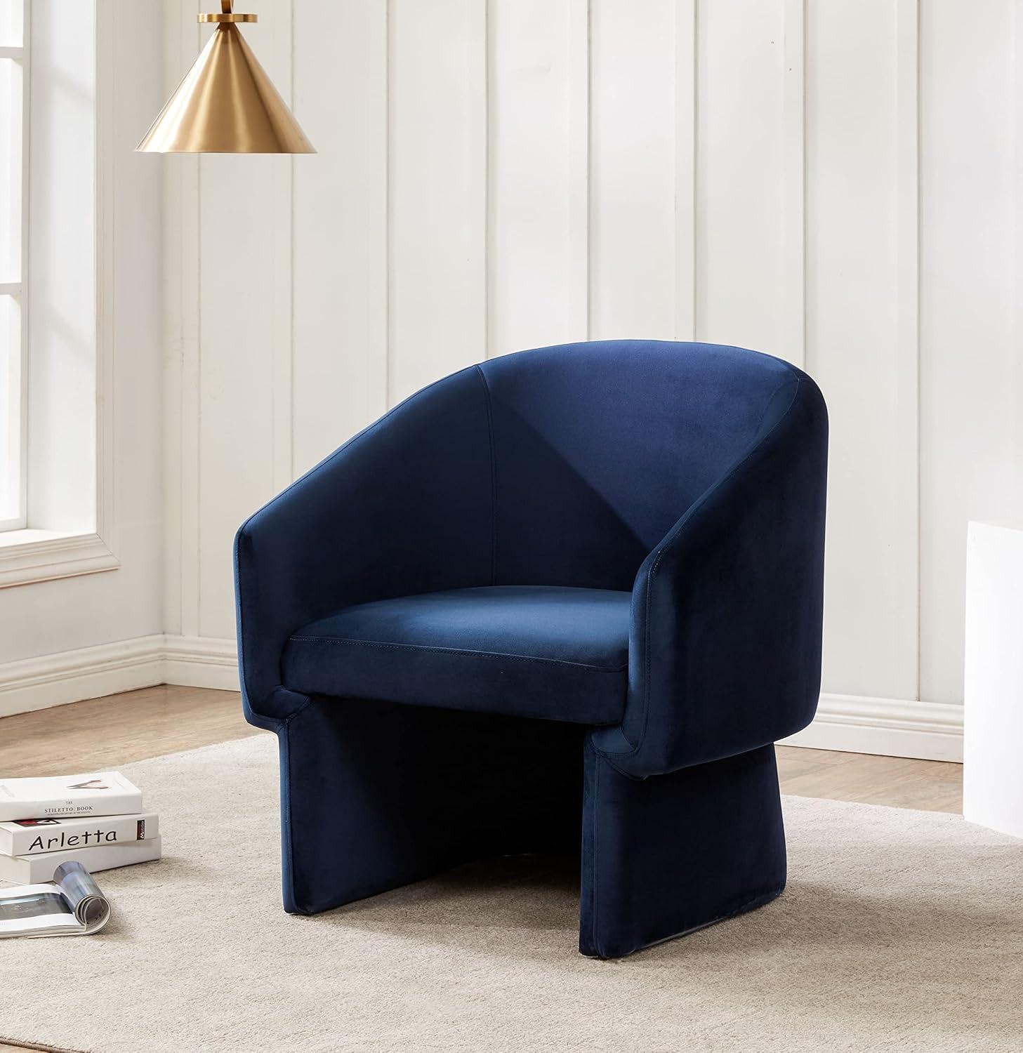 image:imageSAFAVIEH Couture Collection Susie Navy Velvet Barrel Back Accent Chair Fully AssembledNavy