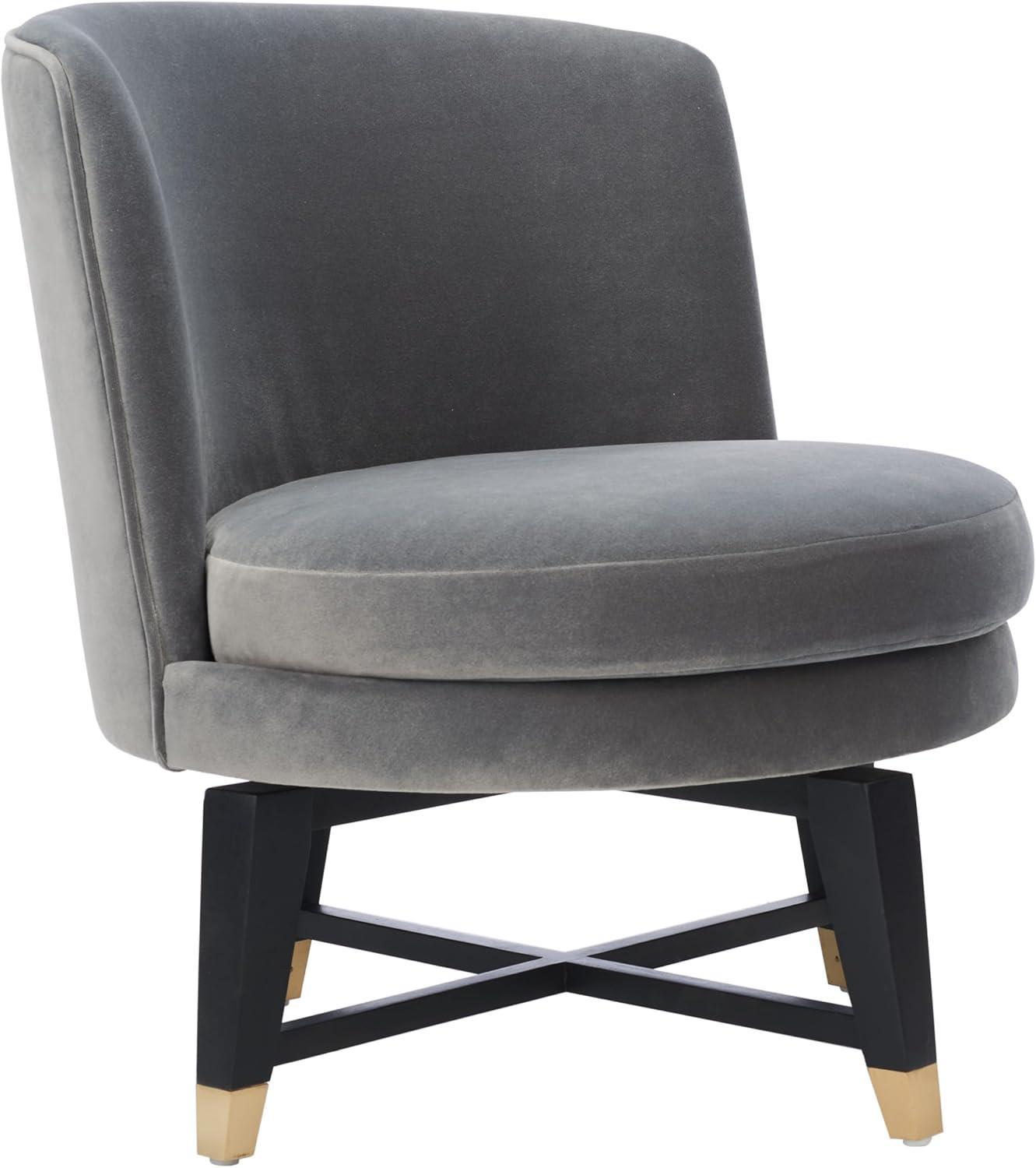 image:imageSAFAVIEH Couture Collection Trinity Charcoal Grey Velvet Swivel Accent Chair