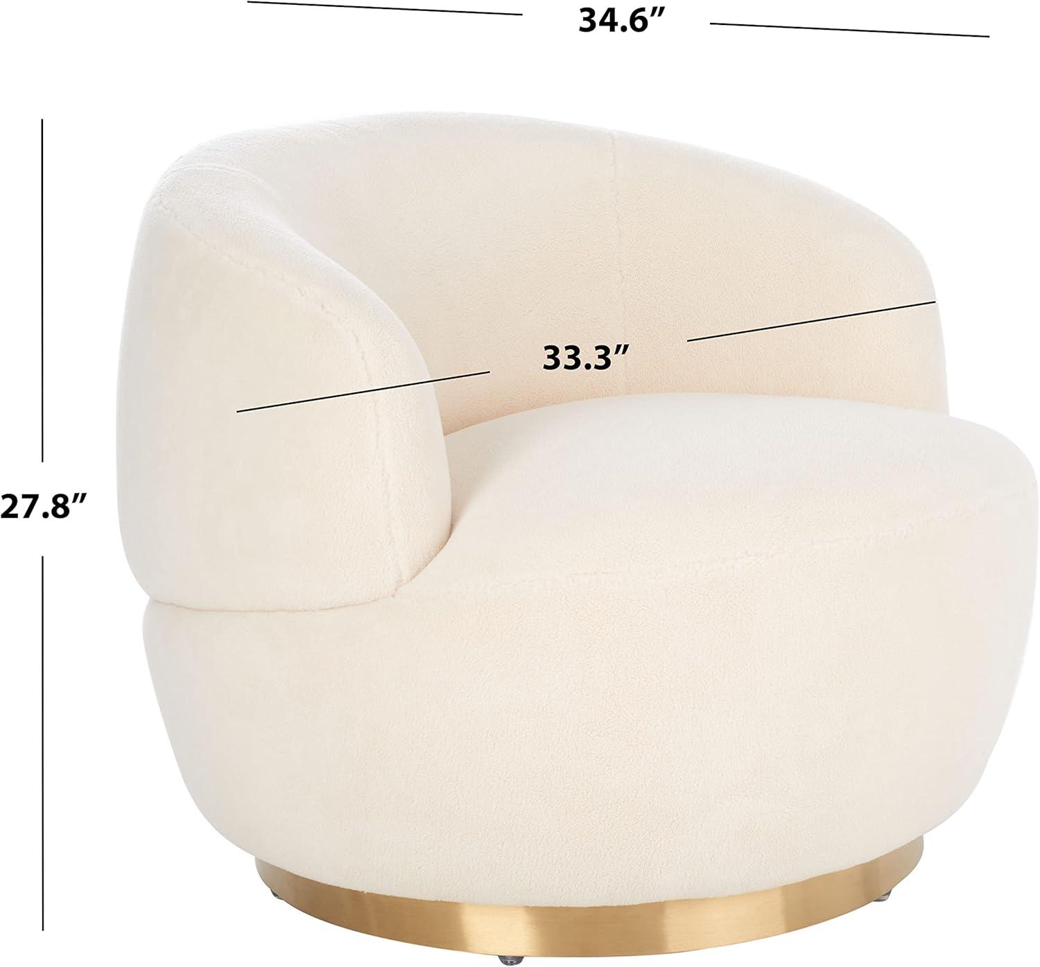 image:imageSAFAVIEH Couture Flynn Faux Lamb Wool Swivel ChairIvory Gold