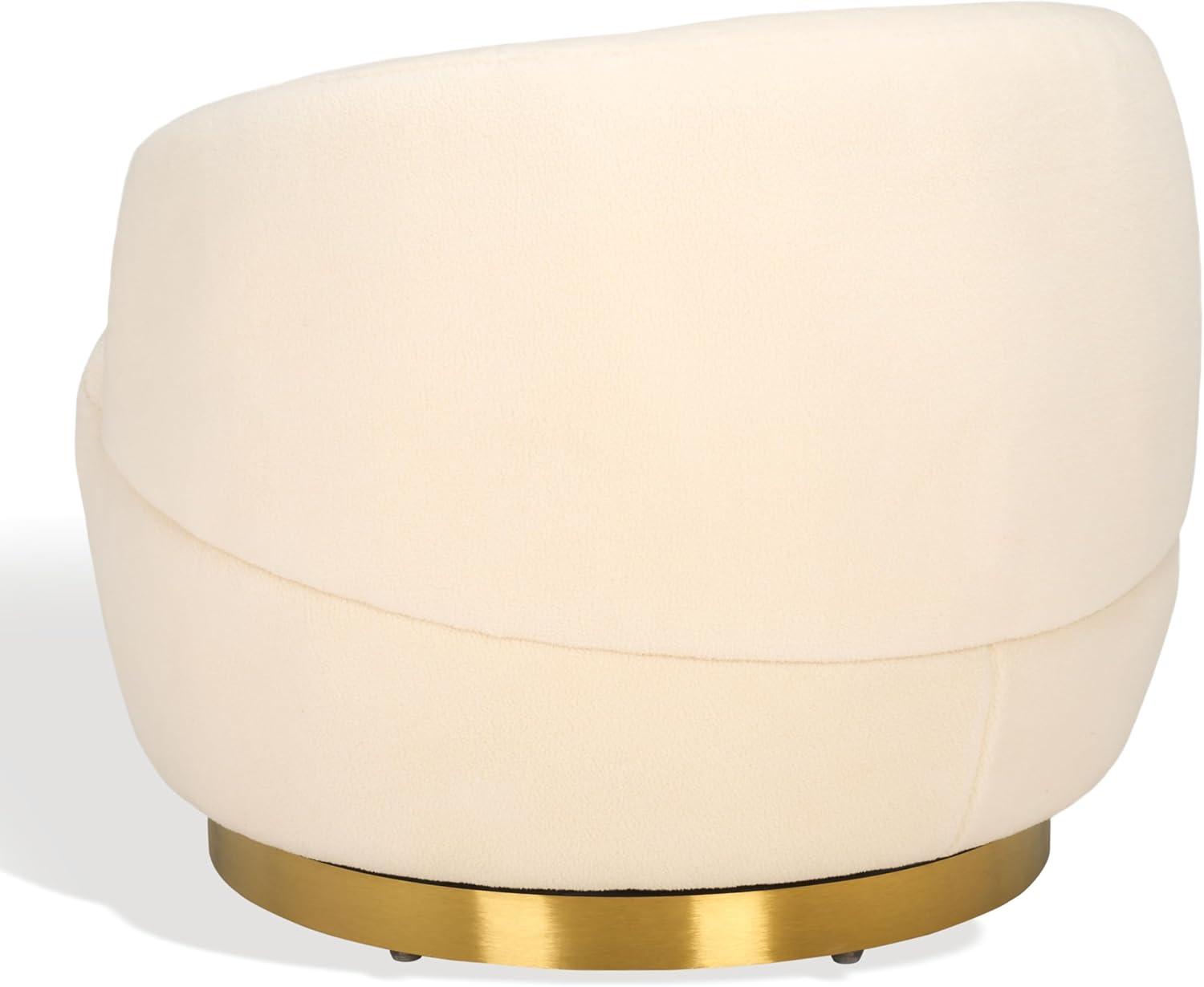 image:imageSAFAVIEH Couture Flynn Faux Lamb Wool Swivel ChairIvory Gold