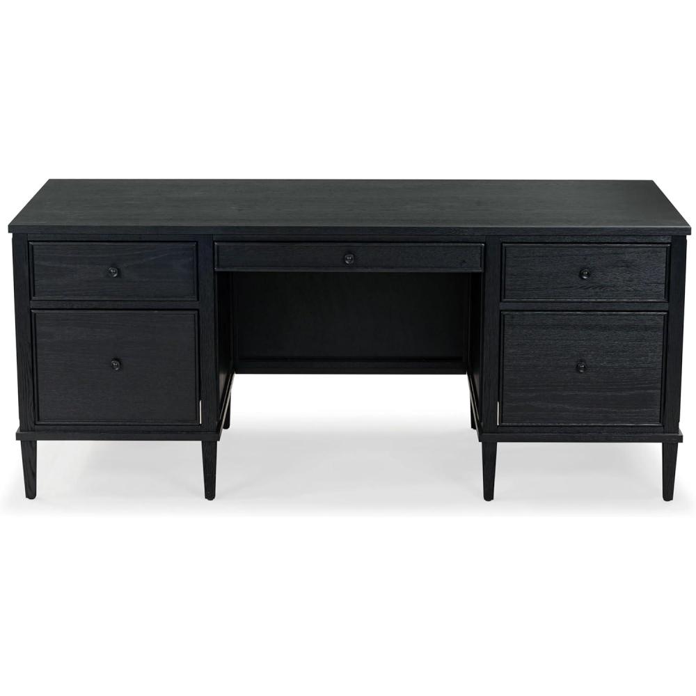 image:imageSAFAVIEH Couture Collection Ariella Black Oak Wood 5Drawer Desk Modern Storage Writing Table with Iron Accents SFV4223ABlack
