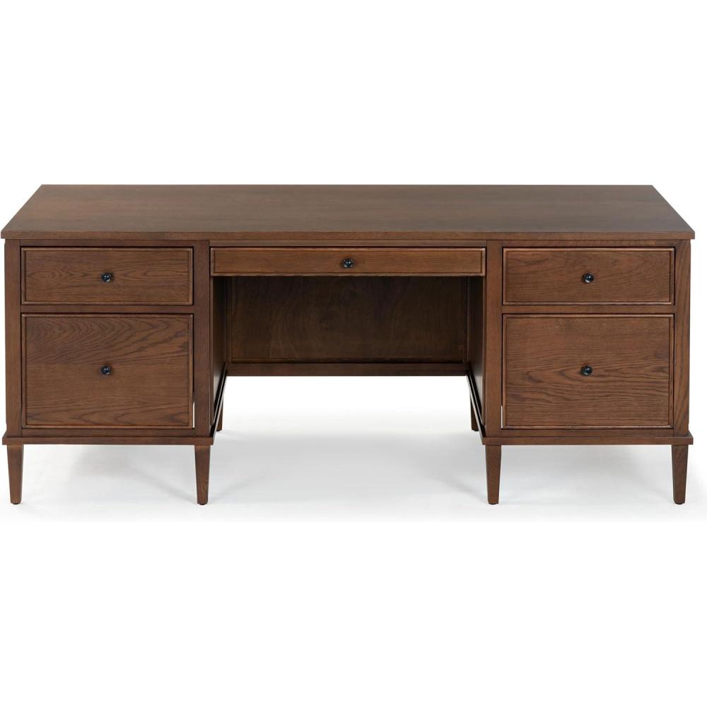 image:imageSAFAVIEH Couture Collection Ariella Black Oak Wood 5Drawer Desk Modern Storage Writing Table with Iron Accents SFV4223AWalnut