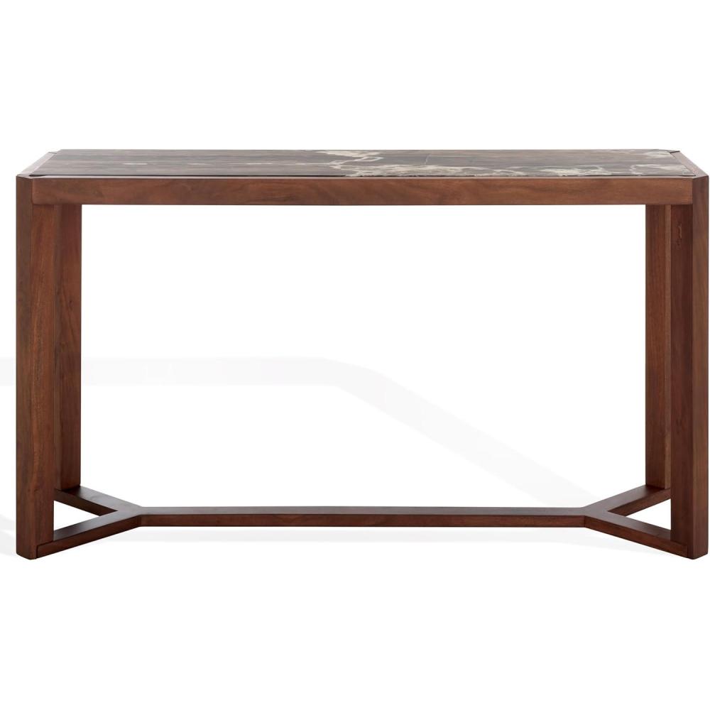 image:imageSAFAVIEH Couture Collection  Bernardi Walnut amp Brown Marble Top Console Table with Solid Wood Base Modern Accent Entryway Table SFV9745BWalnutBrown