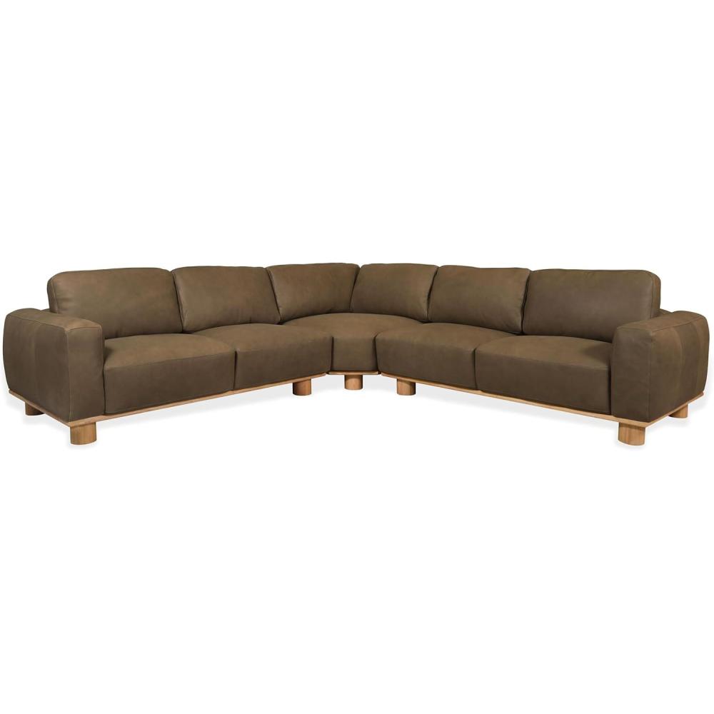 image:imageSAFAVIEH Couture Collection Ellyn Dark Olive Top Grain Leather LShaped Sectional Corner Sofa with Wood Base SFV2411ADark Olive