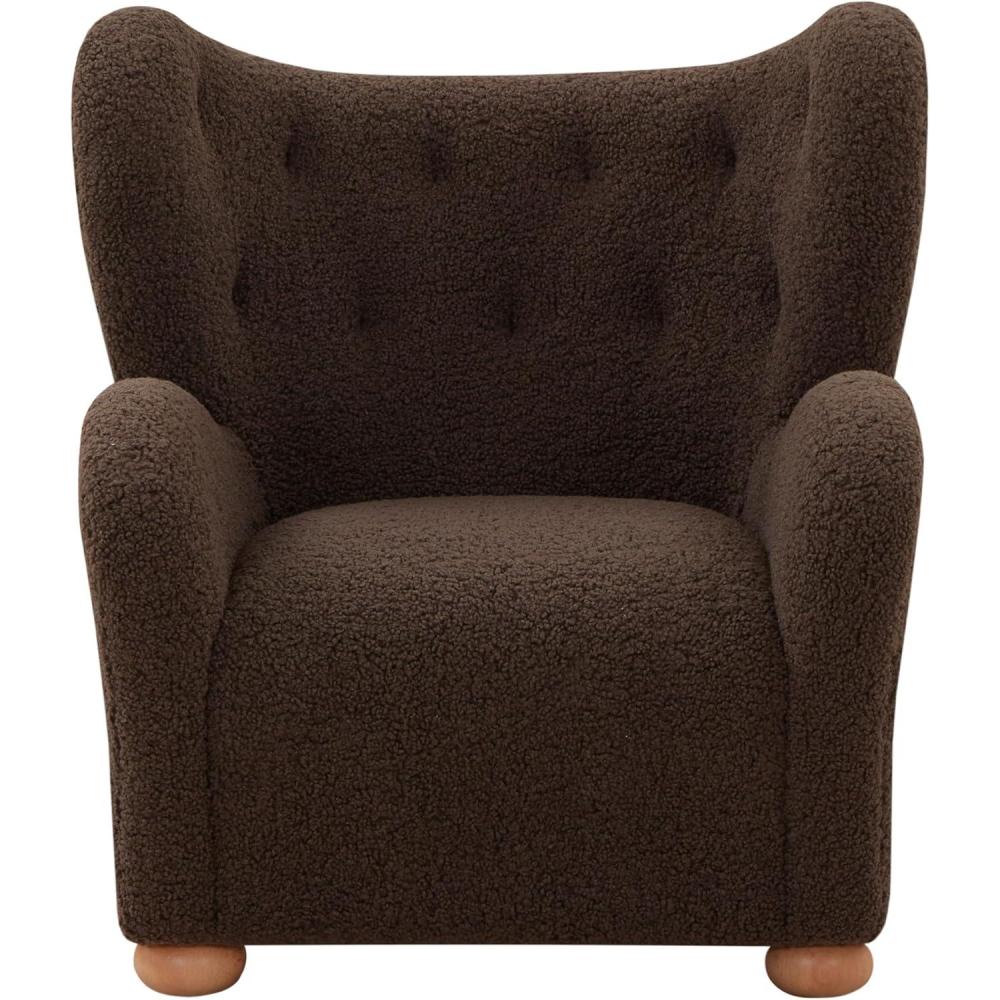 image:imageSAFAVIEH Couture Collection Galloway Taupe Chenille Wingback Accent Chair Upholstered Lounge Seating SFV5139EDark BrownNatural