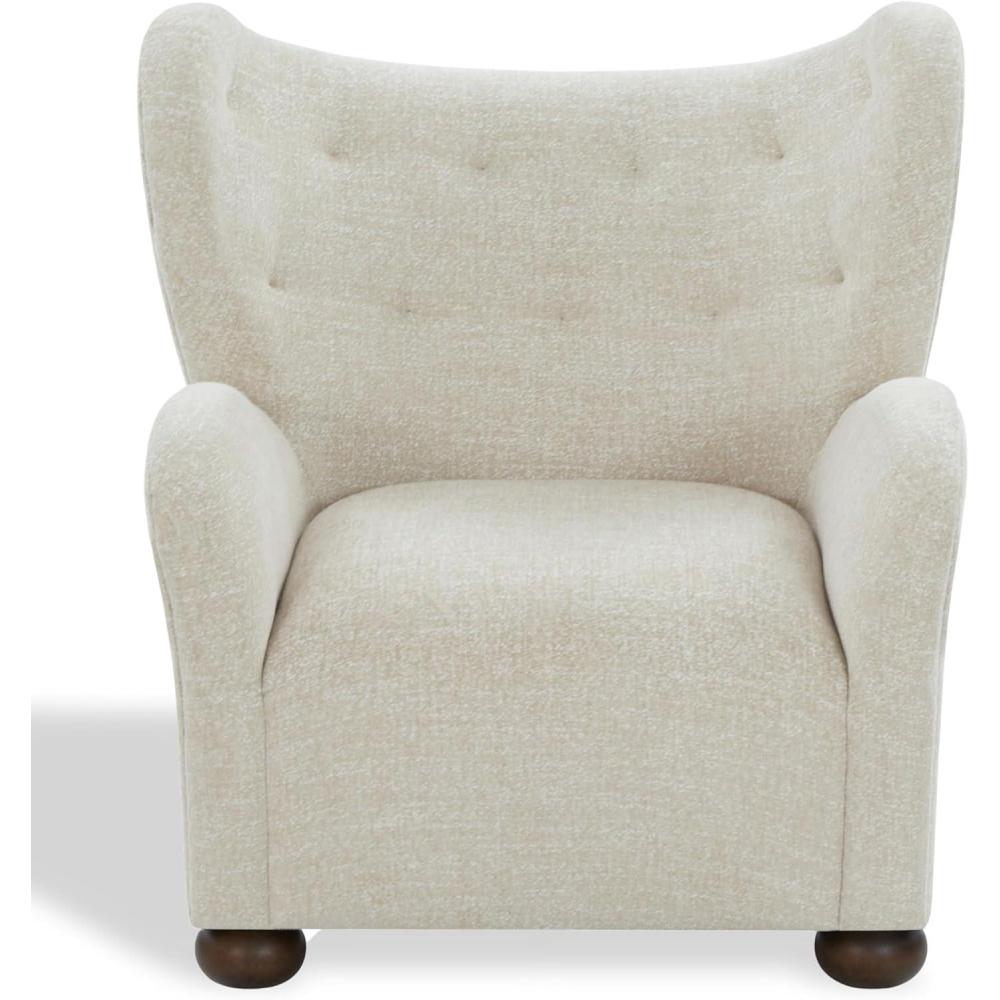 image:imageSAFAVIEH Couture Collection Galloway Taupe Chenille Wingback Accent Chair Upholstered Lounge Seating SFV5139ETaupeWalnut