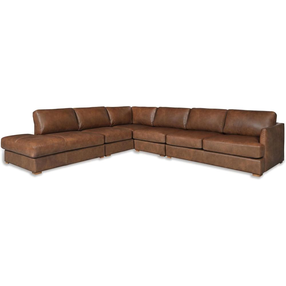 image:imageSAFAVIEH Couture Collection Gustav Dark Brown Top Grain Leather Corner Sectional Fully Assembled LShaped Sofa with Wood Legs SFV2413ADark Brown