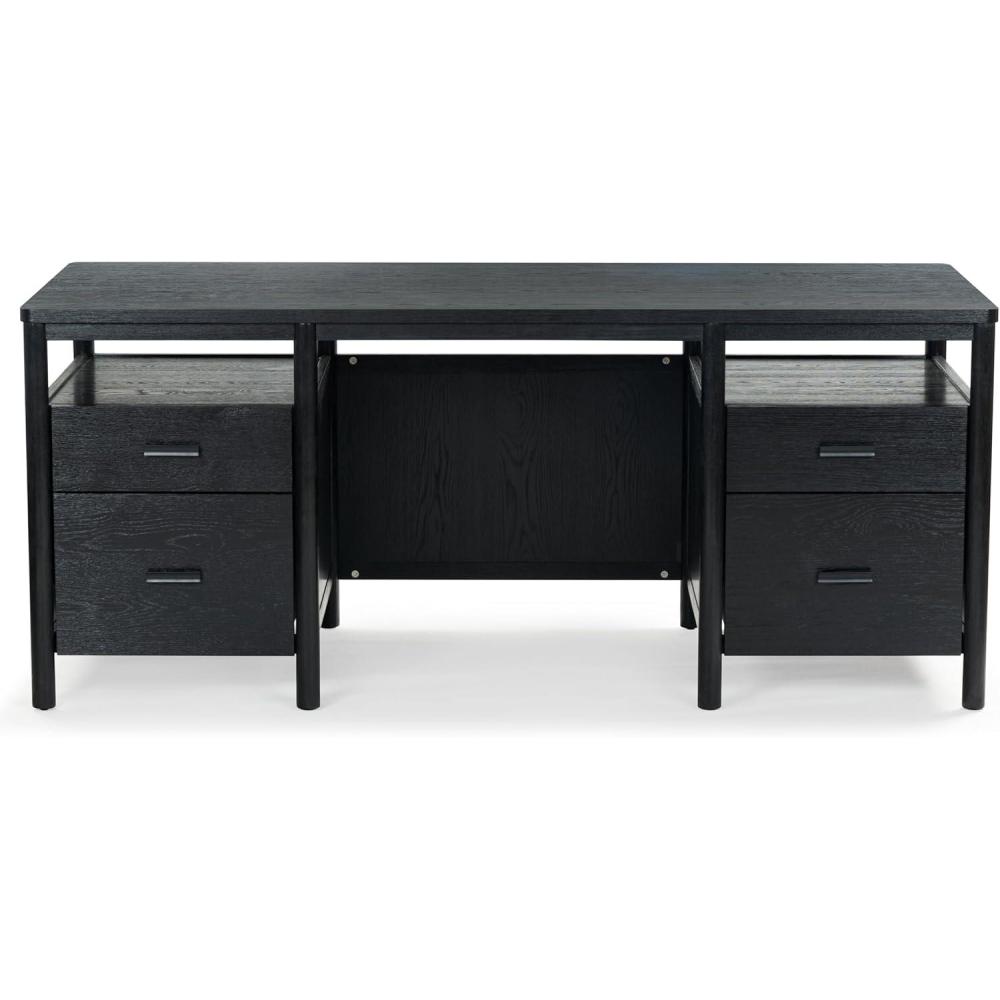 image:imageSAFAVIEH Couture Collection  Jaylessa Natural amp Black Wood 4Drawer Desk Modern Storage Writing Table with Metal Accents SFV4230ABlack