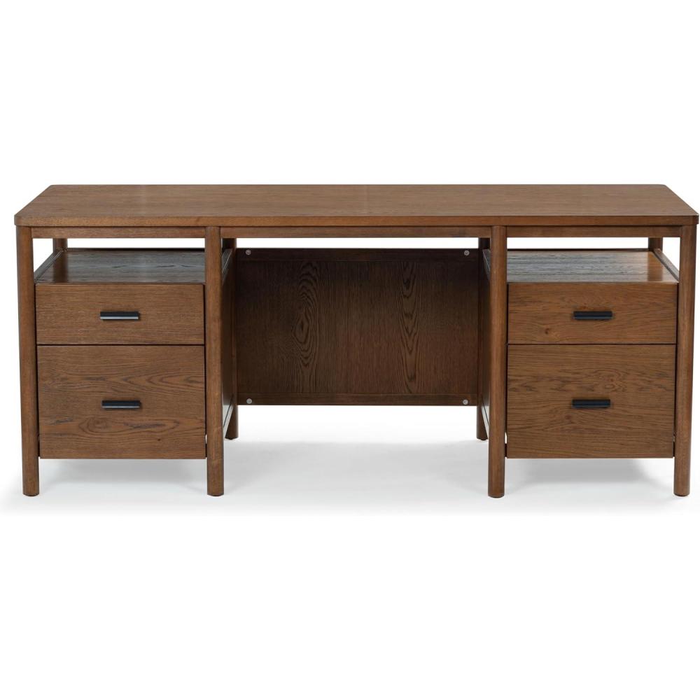 image:imageSAFAVIEH Couture Collection Jaylessa Natural amp Black Wood 4Drawer Desk Modern Storage Writing Table with Metal Accents SFV4230AMedium OakBlack