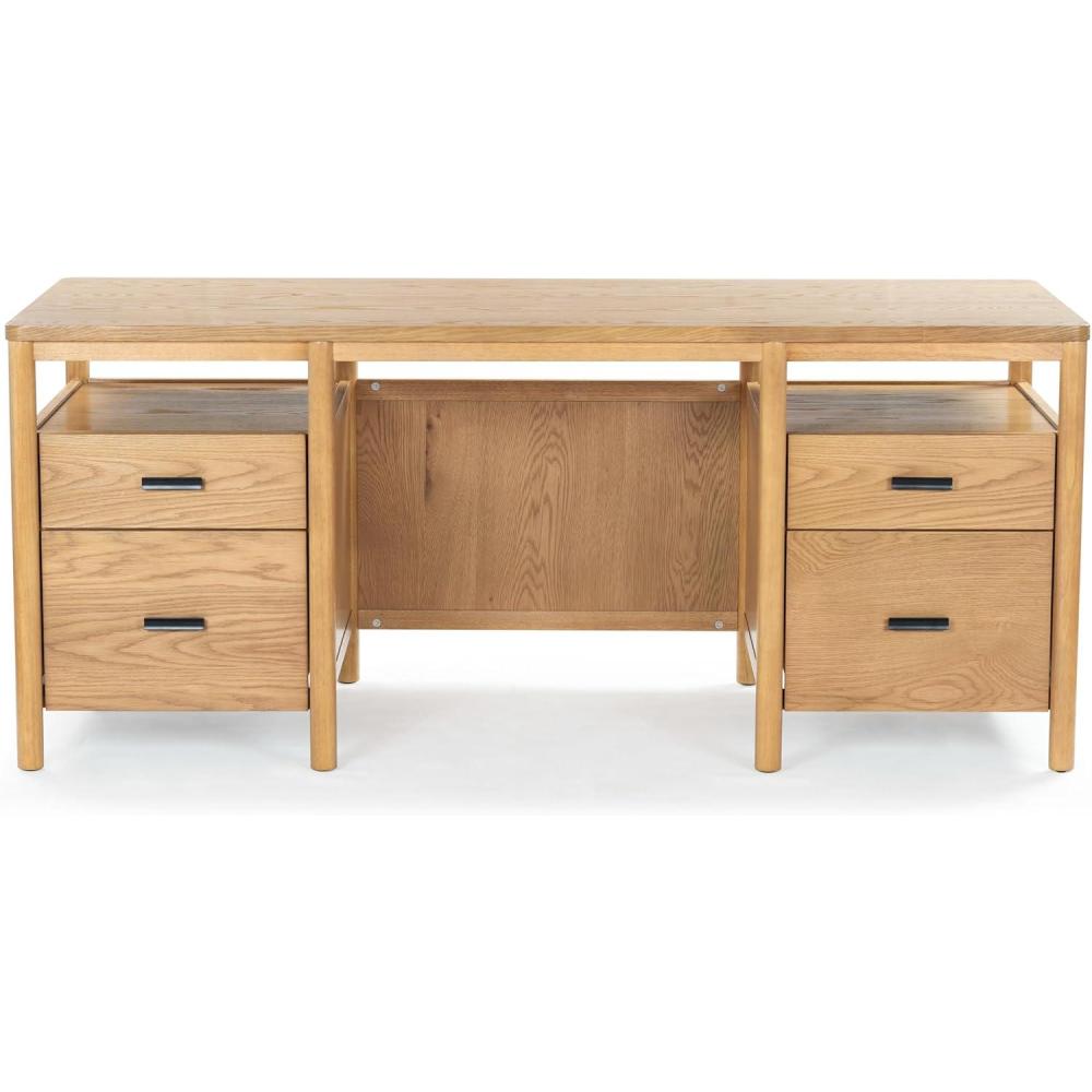 image:imageSAFAVIEH Couture Collection Jaylessa Natural amp Black Wood 4Drawer Desk Modern Storage Writing Table with Metal Accents SFV4230ANaturalBlack