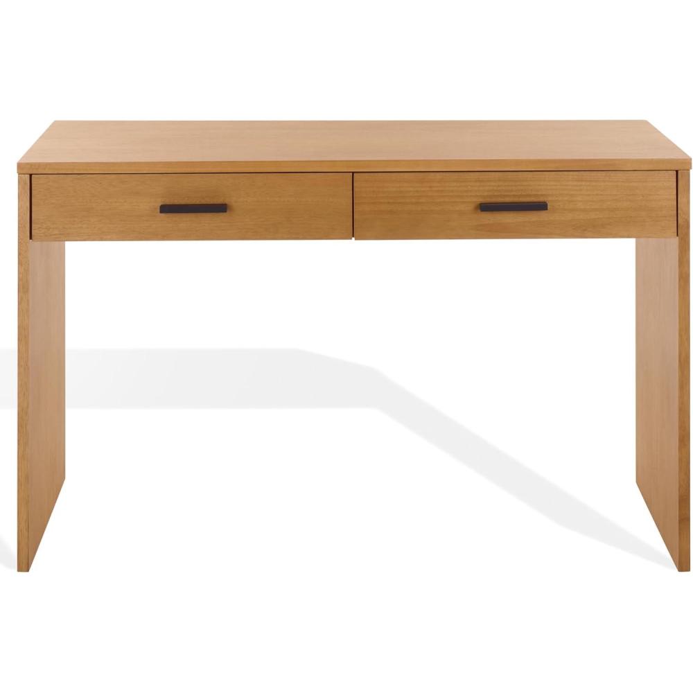 image:imageSAFAVIEH Couture Collection  Jessey Black Wood 2Drawer Desk with Brass Accents Modern Writing Table with Storage SFV4236ANaturalBlack