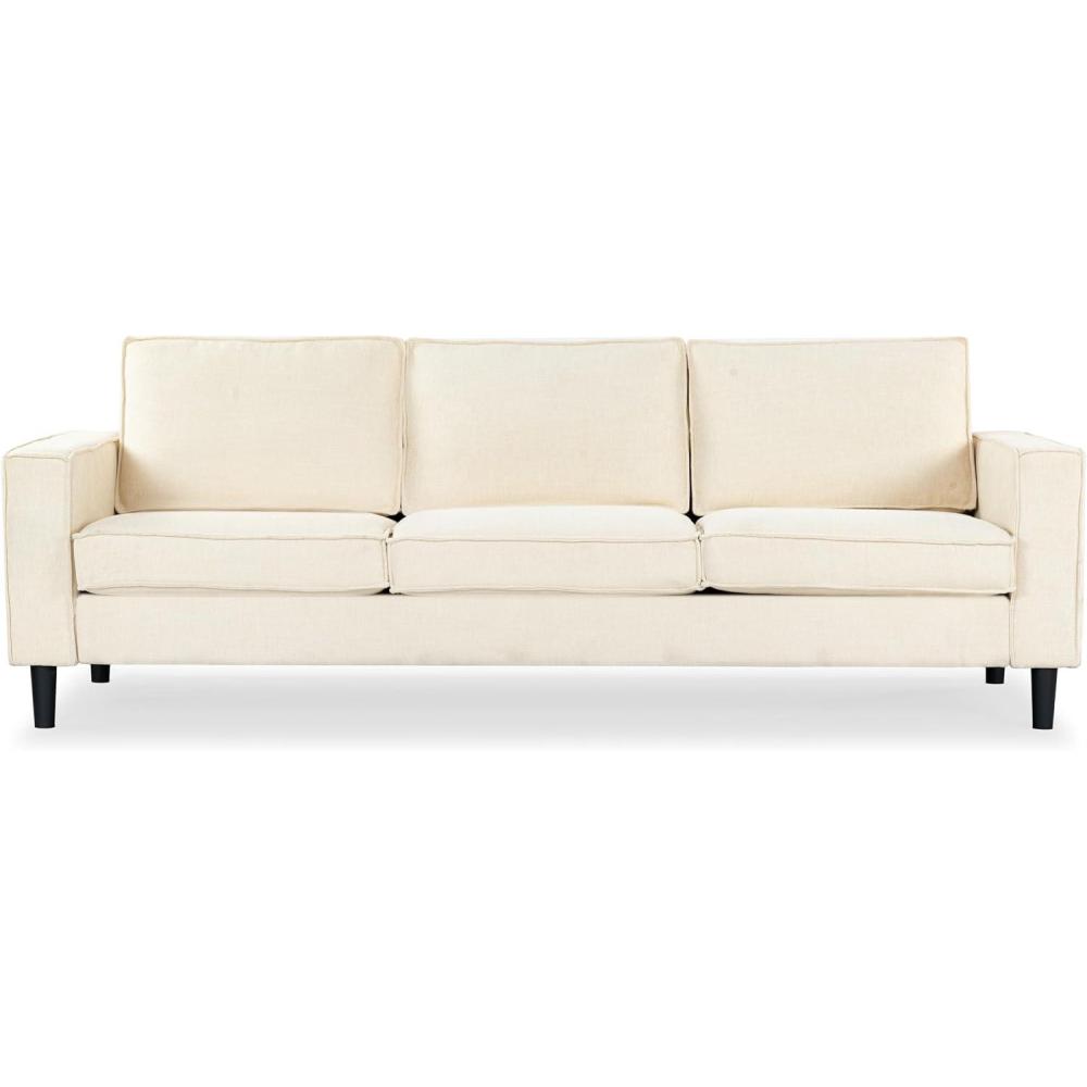 image:imageSAFAVIEH Couture Collection Kalyna 35 Seater Sofa Grey Modern Upholstered Polyester Fabric Couch with Square Arms amp Tapered Legs SFA2007BCreme