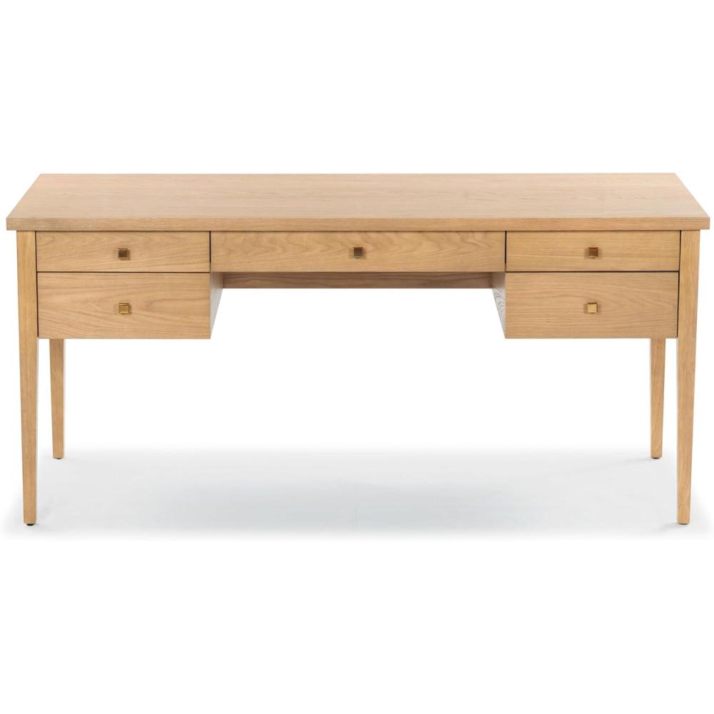 image:imageSAFAVIEH Couture Collection Makala Wood 5Drawer Desk with Gold Accents Modern Writing Table with Storage SFV4232ANaturalGold