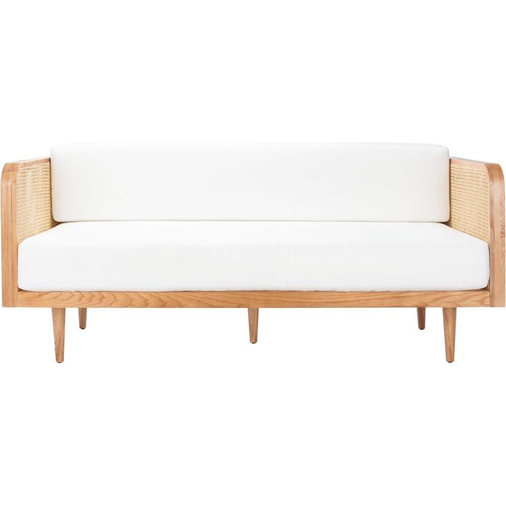 image:imageSAFAVIEH Couture Collection Petroski French Cane Sofa Black Wood Frame with Natural Rattan Sides Modern Design DUP1007ANatural