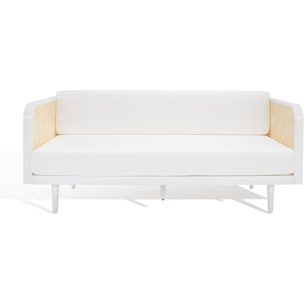 image:imageSAFAVIEH Couture Collection Petroski French Cane Sofa Black Wood Frame with Natural Rattan Sides Modern Design DUP1007AWhiteNatural