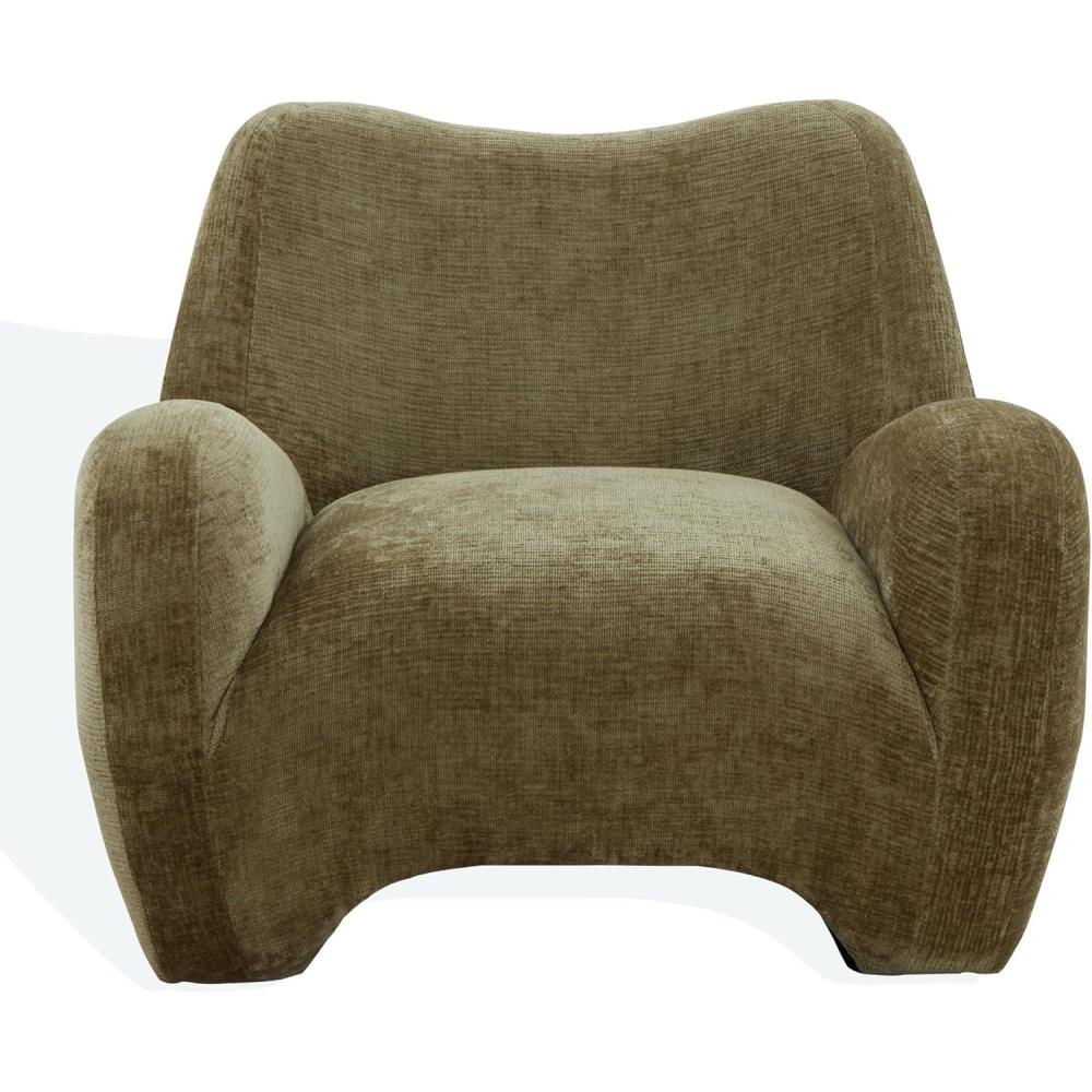 image:imageSAFAVIEH Couture Collection  Randal Light Brown Chenille Accent Chair Modern Sculptural Lounge Seating Fully Assembled SFV4878AOlive Green