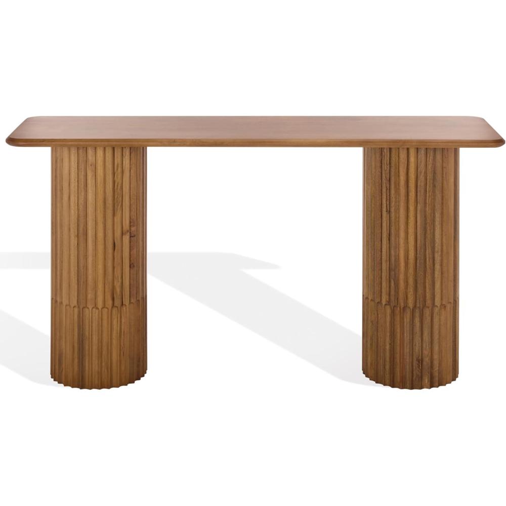 image:imageSAFAVIEH Couture Collection Treyshawn Walnut Solid Wood Console Table Rectangular Fluted Base Accent SFV6411AWalnut